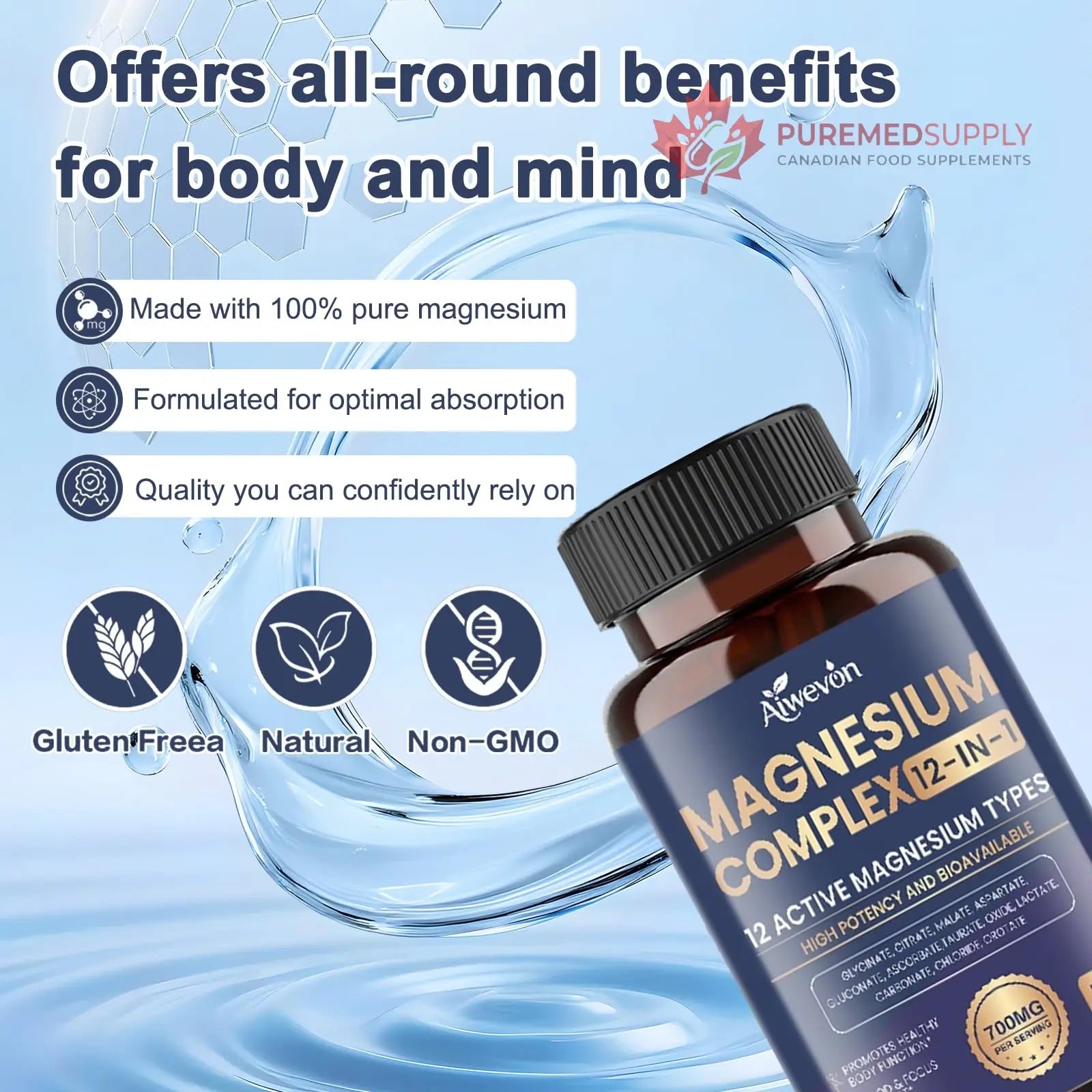 Magnesium Complex 700mg, 12 in 1 Magnesium Supplement with Glycinate, Citrate, Malate, Oxide, Taurate & Orotate, High Absorption Magnesium for Sleep, Muscle, Nerve & Heart Support, Vegan, 120 Capsules Aiwevon buy supplements canada