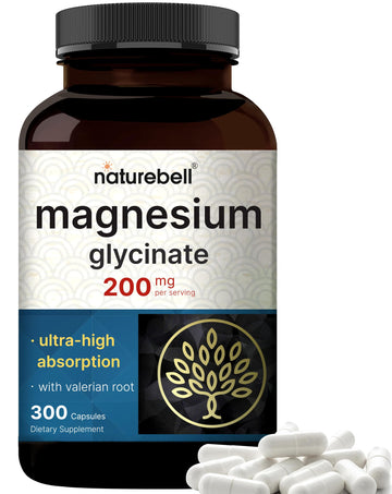 Pure Magnesium Glycinate for Sleep, 200mg with Valerian Root, 300 Capsules | 100% Chelated & Purified Mineral Supplement – Ultra High Absorption – Non-GMO, Gluten Free NatureBell buy supplements canada