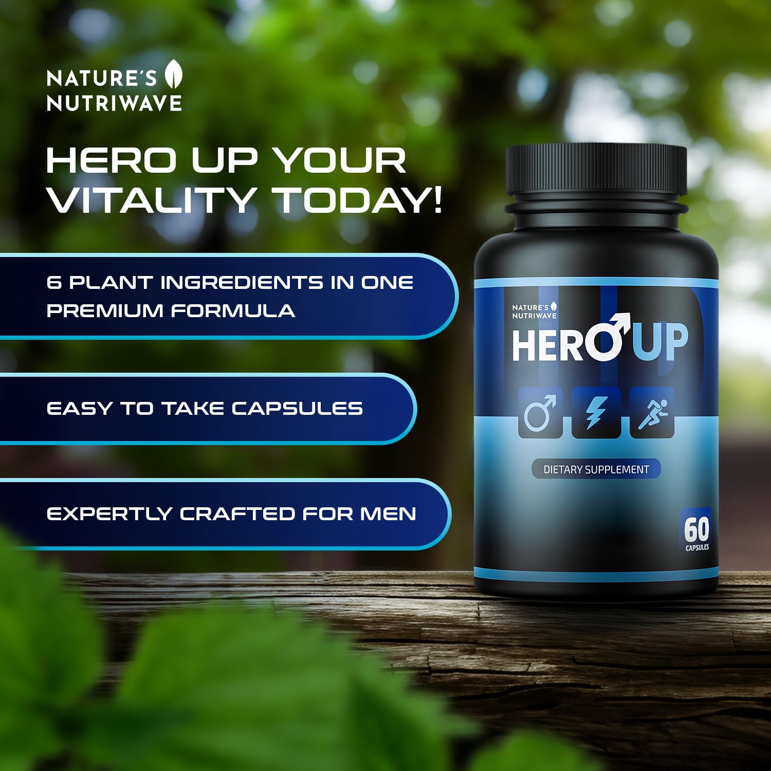 HeroUP - Natural Wellness Supplement with Plant-Based Ingredients – Non-GMO, Stimulant-Free | Made in the USA, GMP-Certified | 60 Capsules, 6 Month Suppy Nature’s NutriWave buy supplements canada