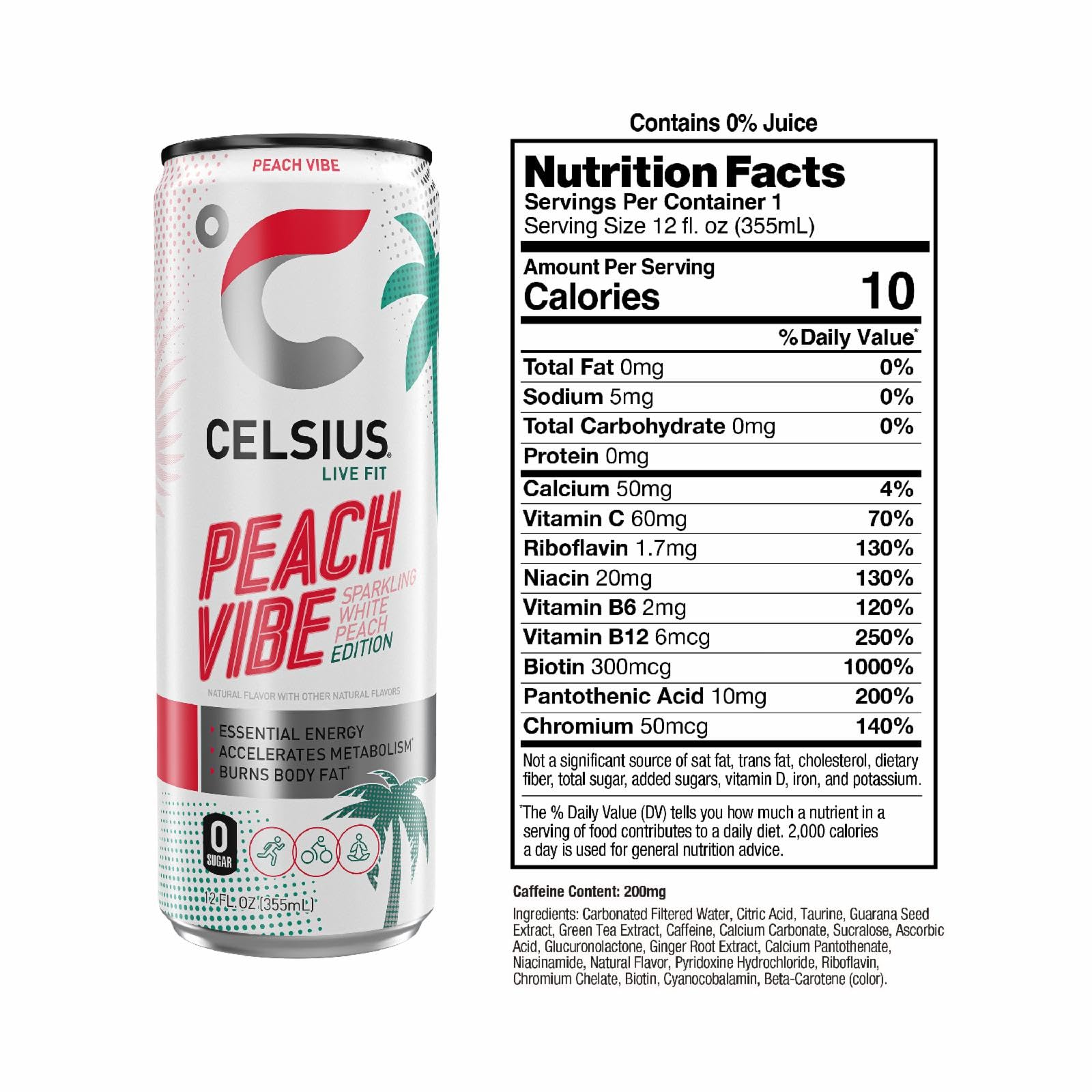 CELSIUS Sparkling Peach Vibe, Functional Essential Energy Drink, 12 Fl Oz CELSIUS buy supplements canada