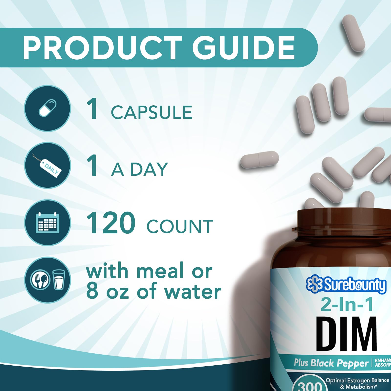 Surebounty DIM Supplement 300mg for Women & Men, Estrogen Balance & Metabolism, Hormone Balance, Menopause Support, Energy Maintainence, High Absorption with Black Pepper Extract, 120 Caps Surebounty buy supplements canada