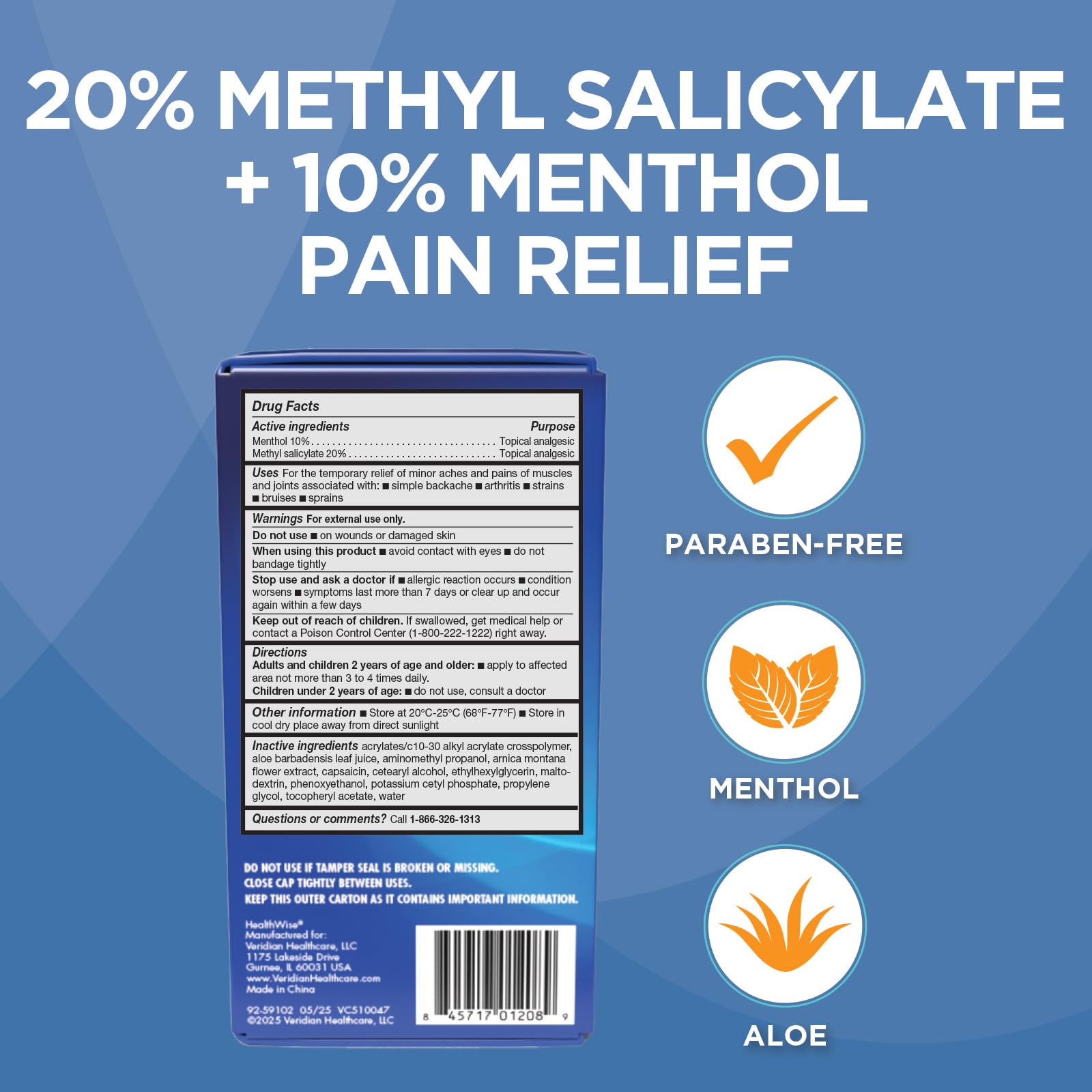 HealthWise 2X Medicated Roll-On | 10% Menthol + 20% Methyl Salicylate | Pain Relief Cream | 3 oz. 88.5 mL | Quick-Dry Formula | Immediate Penetrating Action | Topical Analgesic HealthWise buy supplements canada