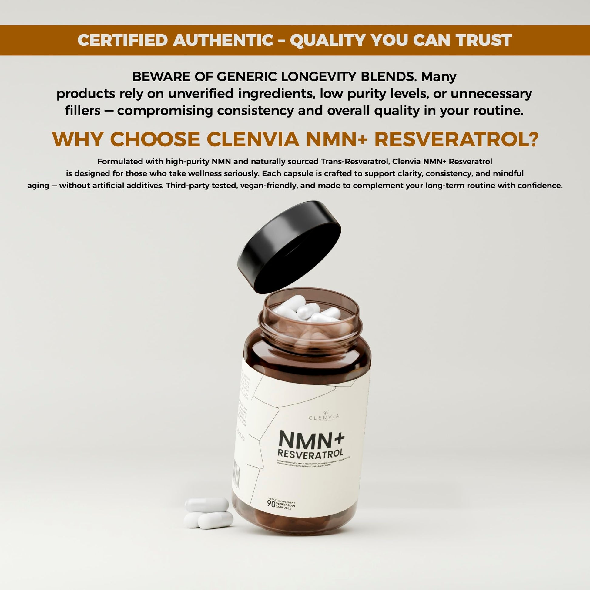 CLENVIA Premium NMN Supplement with Resveratrol – High Potency NAD+ Support Formula – >99.7% Purity – Third-Party Tested – Made in USA – 500mg Nicotinamide + 100mg Resveratrol – 90 Capsules CLENVIA buy supplements canada