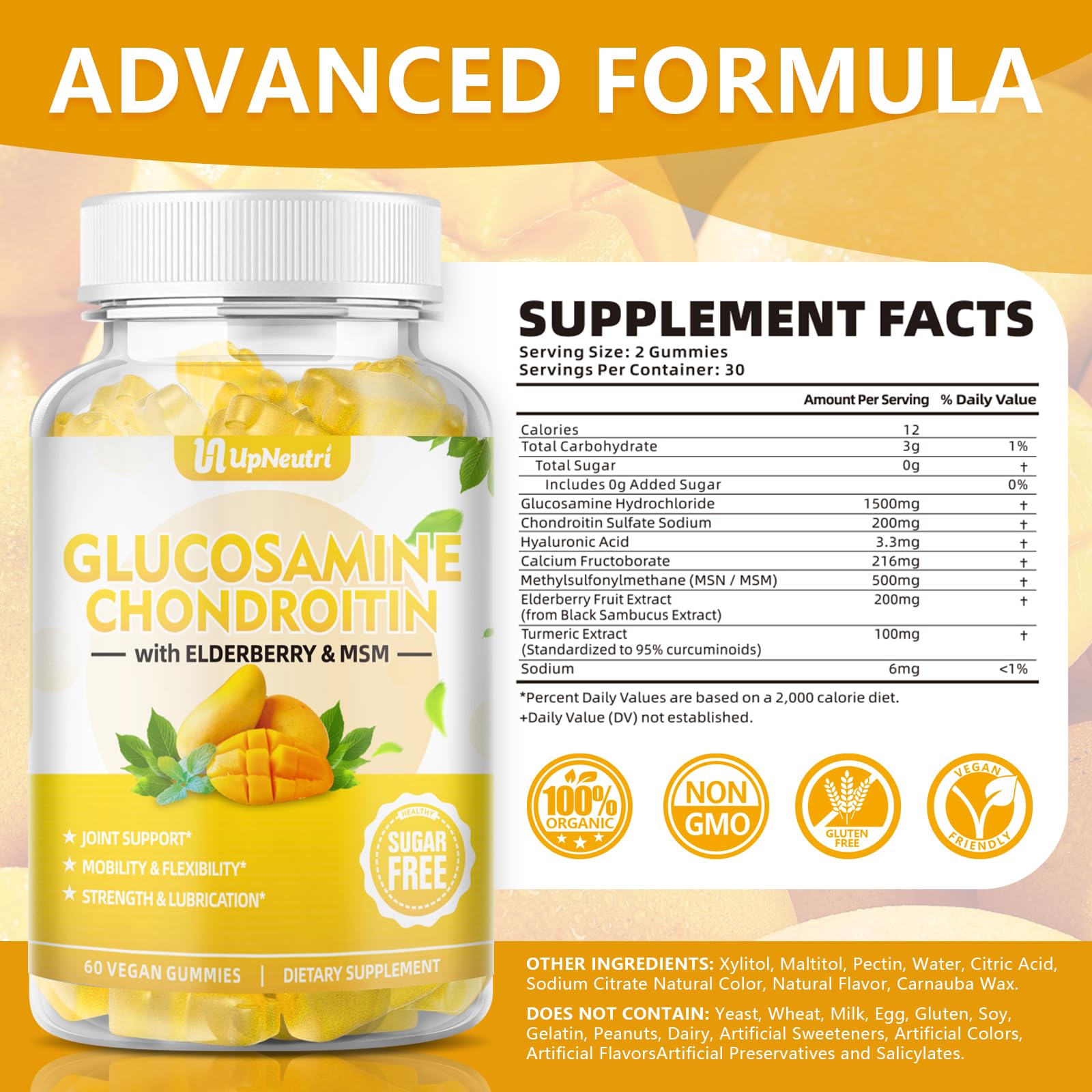 Sugar Free Glucosamine Chondroitin Gummies, Extra Strength 1500mg Glucosamine UPNEUTRI buy supplements canada