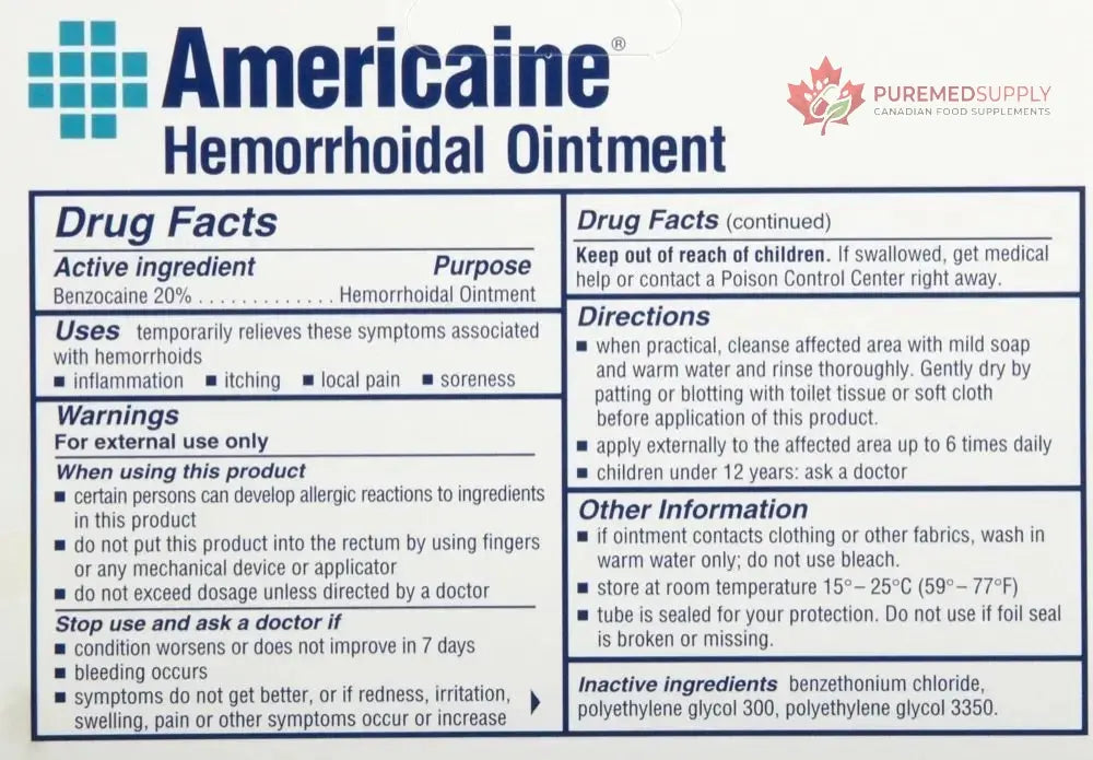 Americaine Hemorrhoidal Ointment Maximum Strength 20% Benzocaine 1 oz Americaine buy supplements canada
