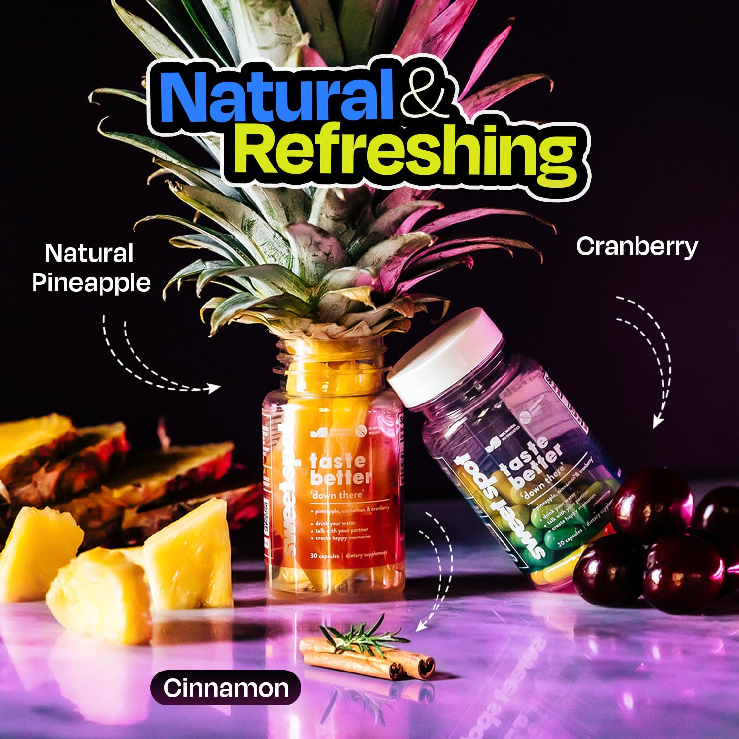 Pineapple Probiotics for Men – 625mg Sweet Spot Formula with Pineapple Extract, Cranberry & Cinnamon, Supports pH Balance & Freshens Taste, 60 Capsules, Made in the USA TASTE THE SWEET SPOT buy supplements canada