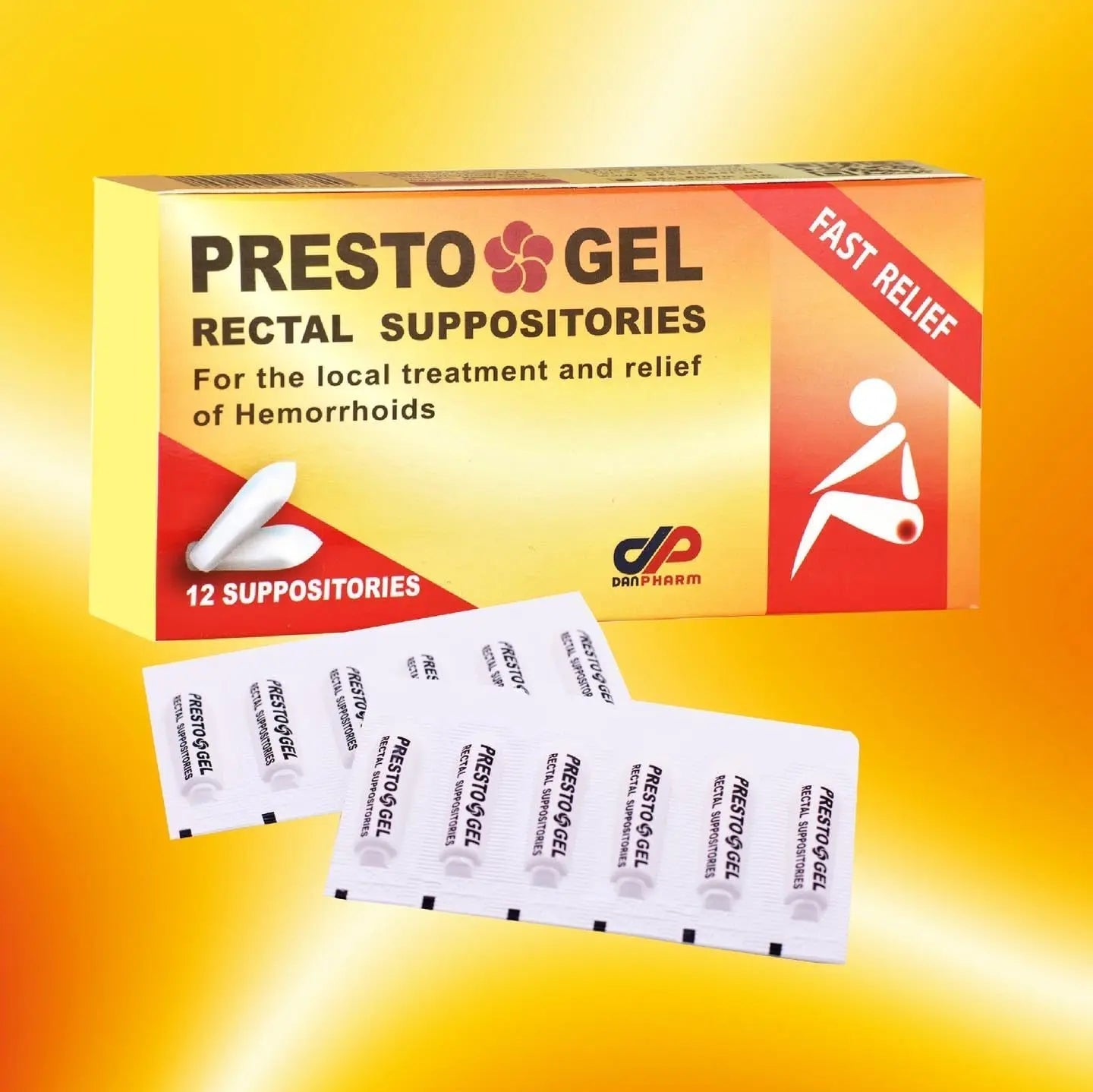 Presto Gel - Natural Hemorrhoid Rectal Suppositories - Rapid Hemorrhoid Treatment and Relief from Itching, Swelling, Burning and Discomfort - Pack of 12 DAN Pharm buy supplements canada
