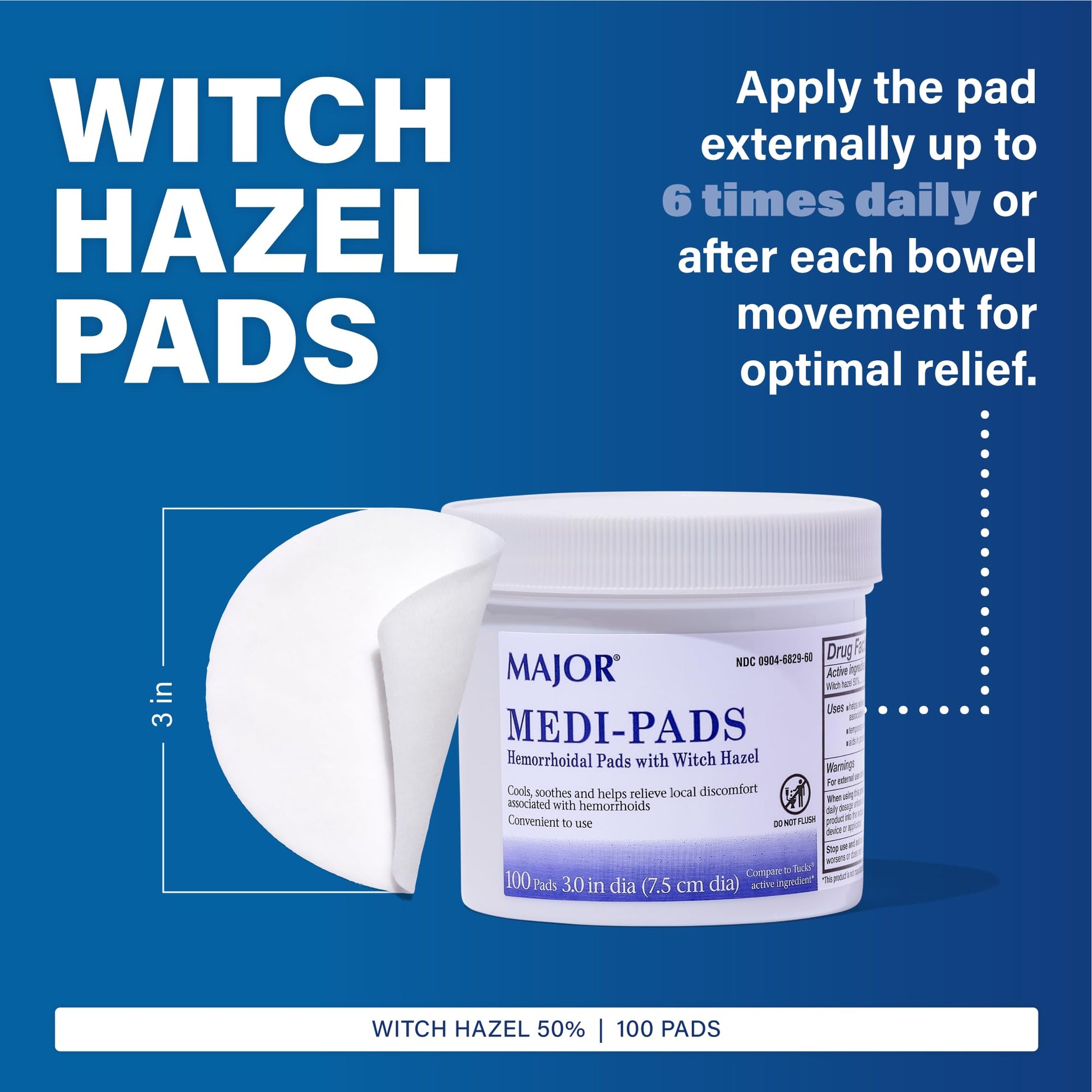 MAJOR Medi-Pads - Hemorrhoidal Hygienic Cleansing Witch Hazel Pads - Cooling Relief with Aloe - 100 Count Jar (2 Pack) MAJOR buy supplements canada