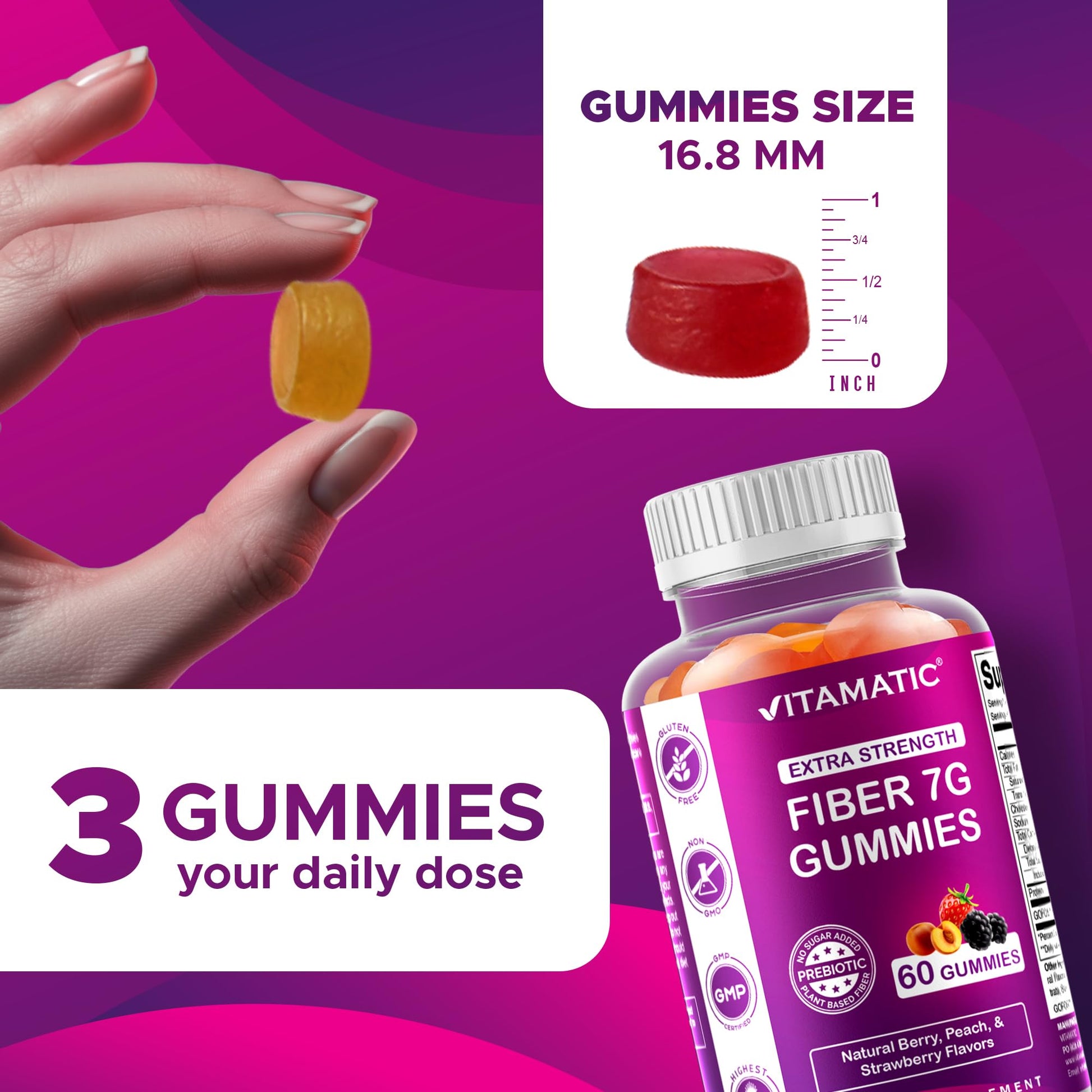 Vitamatic Prebiotic Fiber Gummies for Adults – 2 Pack (Total 120 Gummies) 7g Fiber per Serving | Extra Strength | Zero Sugar Added | Pectin-Based Vitamatic buy supplements canada