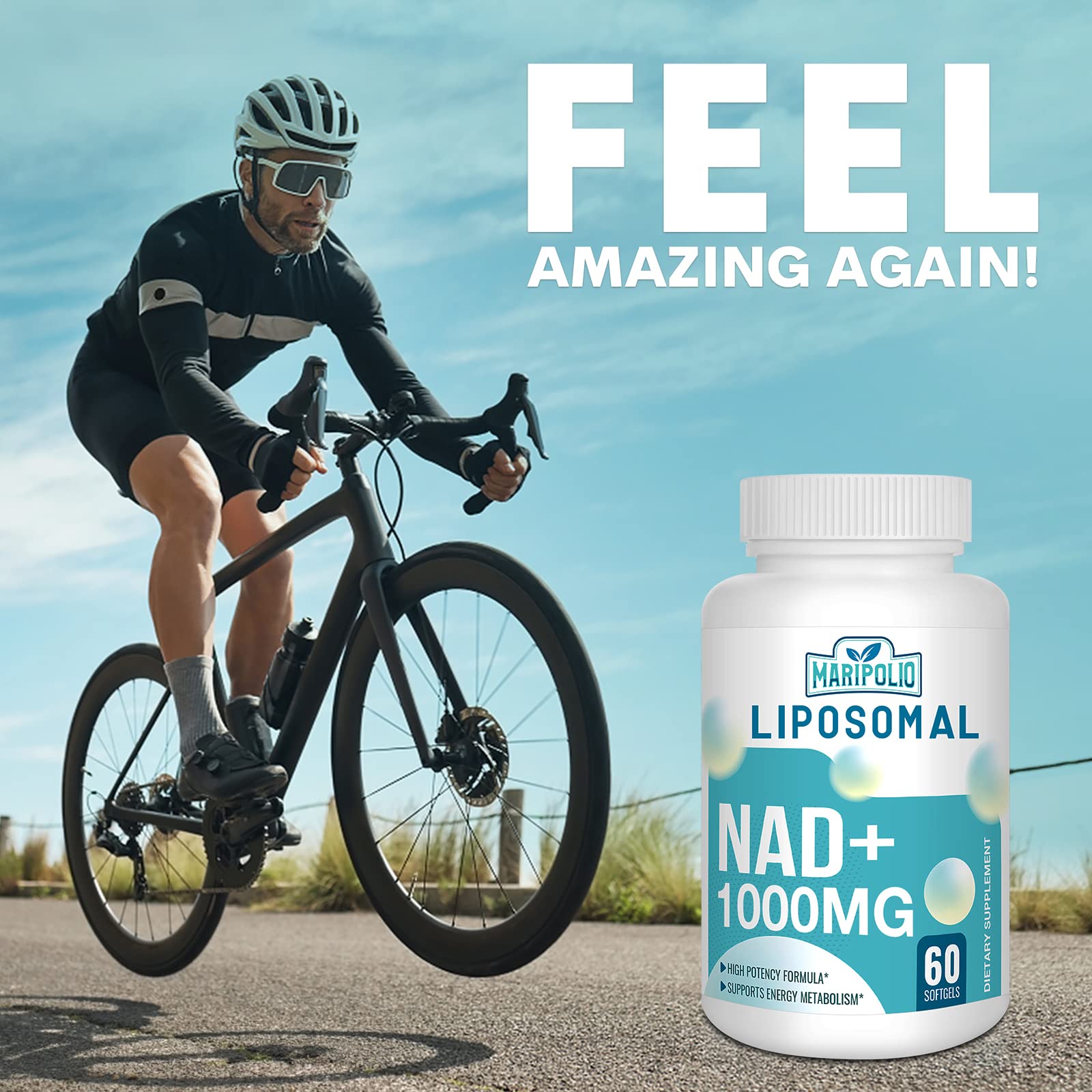 Maripolio Liposomal NAD+ 1000 mg Supplement | High Bioavailability Liposomal Delivery | Cellular Energy & Wellness Support | Pure NAD+ Dietary Supplement for Men,Women, 60 Softgels Maripolio buy supplements canada