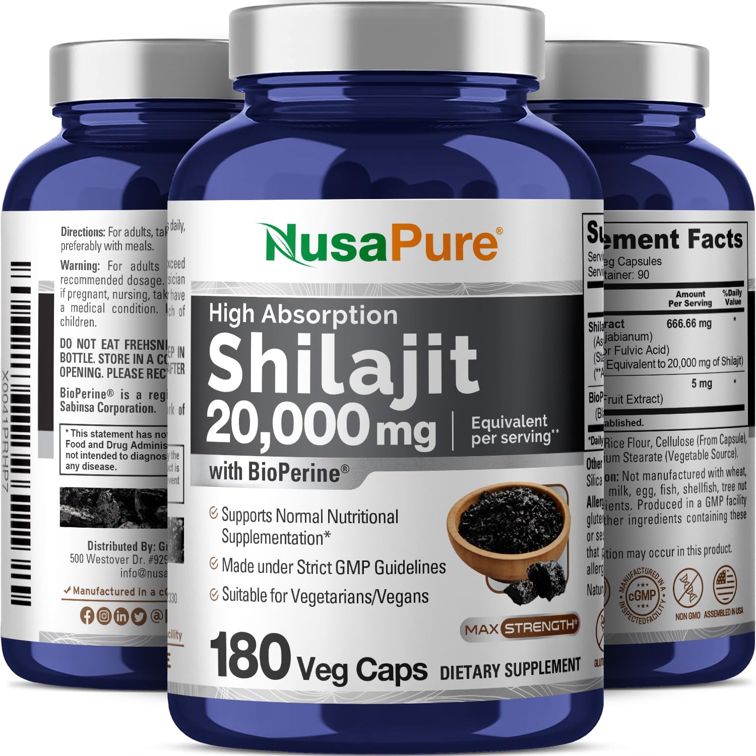 NusaPure Shilajit 20,000mg per Serving, 180 Veggie Caps, Non-GMO, Gluten Free, Bioperine NusaPure buy supplements canada