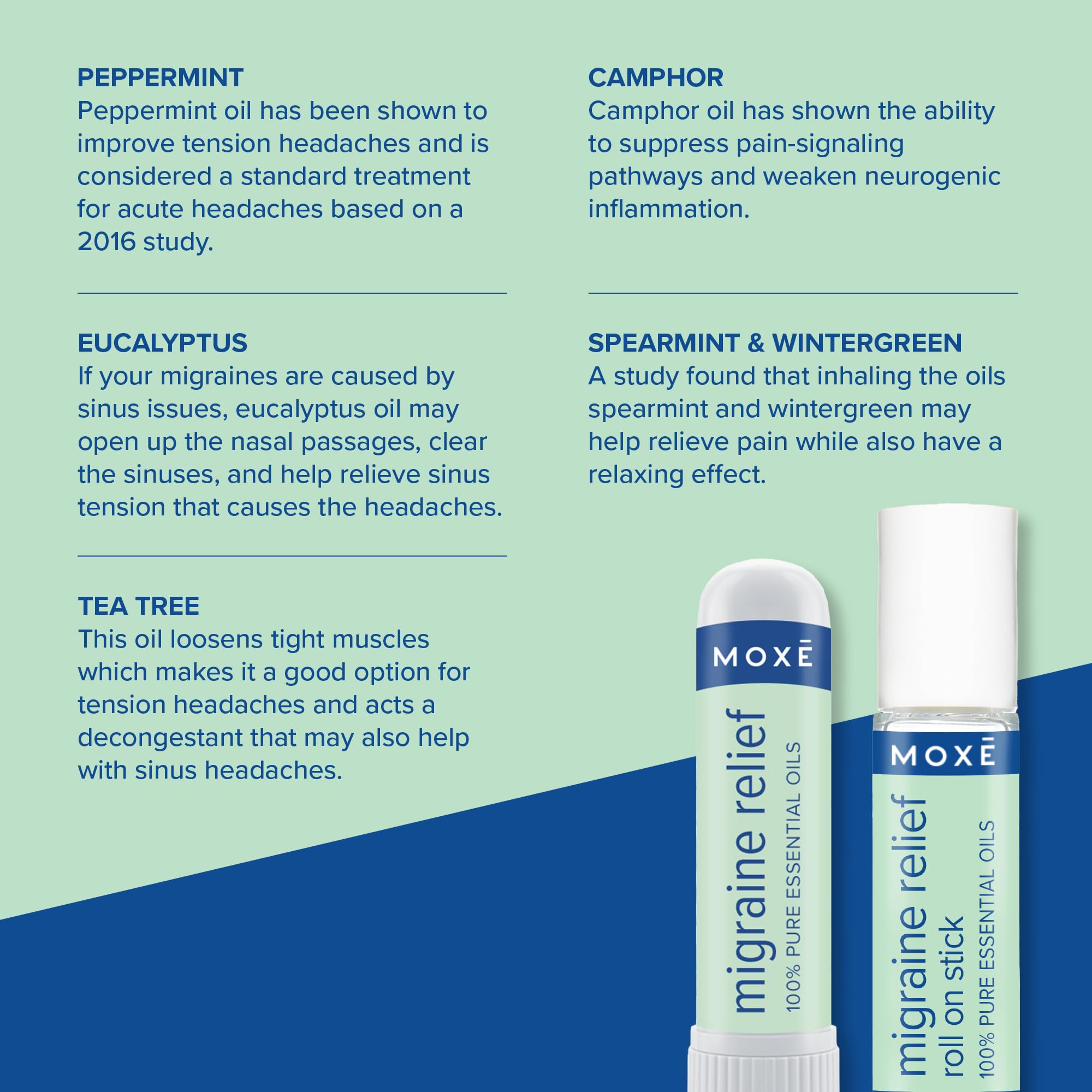 MOXE Migraine Rollon Stick & Nasal Inhaler, Fast Cooling Comfort for Headaches & Tension, Non-Medicated Soothing Vapors, Peppermint, Eucalyptus, and Other Essential Oils, Metal Roller, Made in USA MOXE buy supplements canada