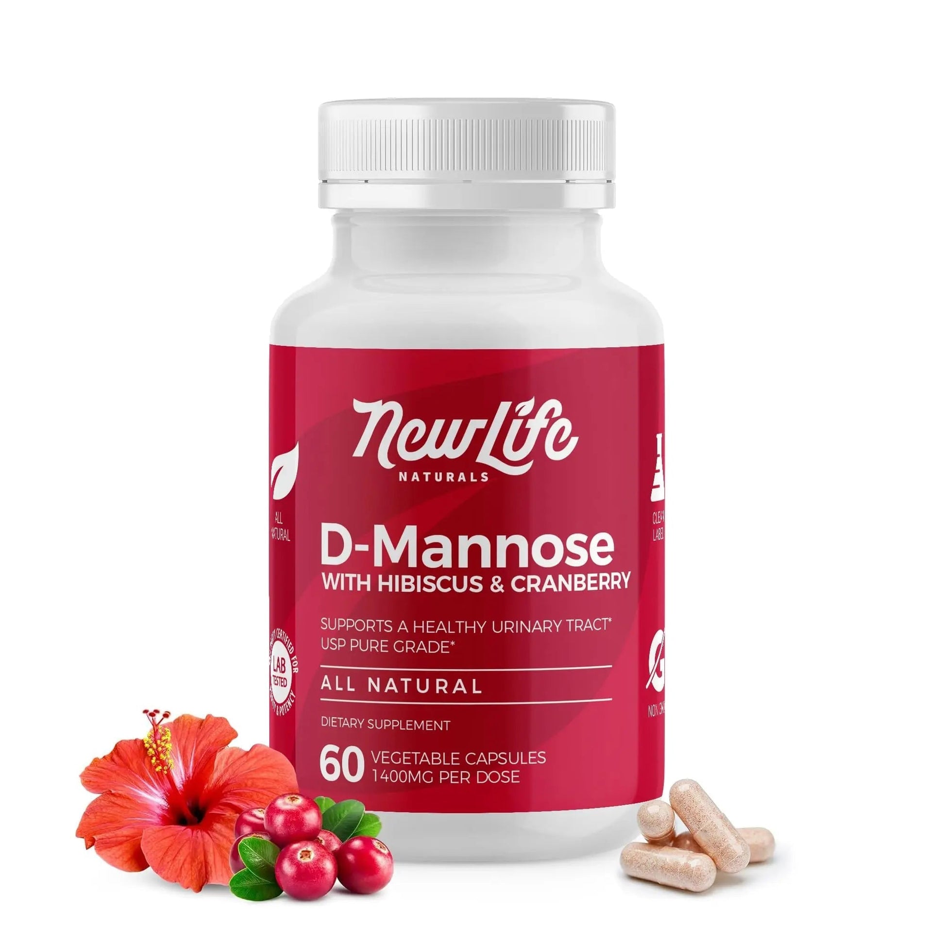 NewLife Naturals D-Mannose Capsules | w/Cranberry and Hibiscus Extracts | Natural Urinary Tract Health Supplement | 1400mg Pure Veggie Powder | 60 Veggie Capsules NewLife Naturals buy supplements canada