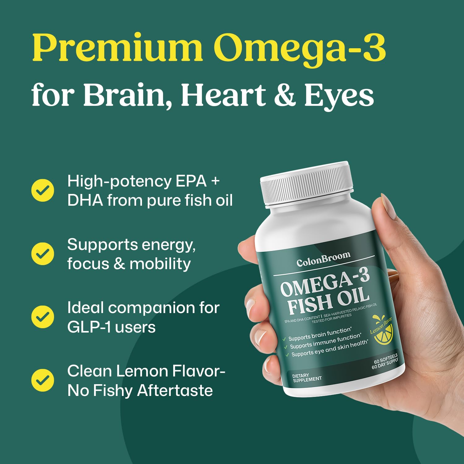 ColonBroom Omega 3 Fish Oil 2640 mg Softgels | Lemon Flavor | Daily Fish Oil Omega-3 Supplement for Women & Men with EPA & DHA | Gluten-Free, Non-GMO, Natural (60 Softgels, 2 Month Supply) ColonBroom buy supplements canada