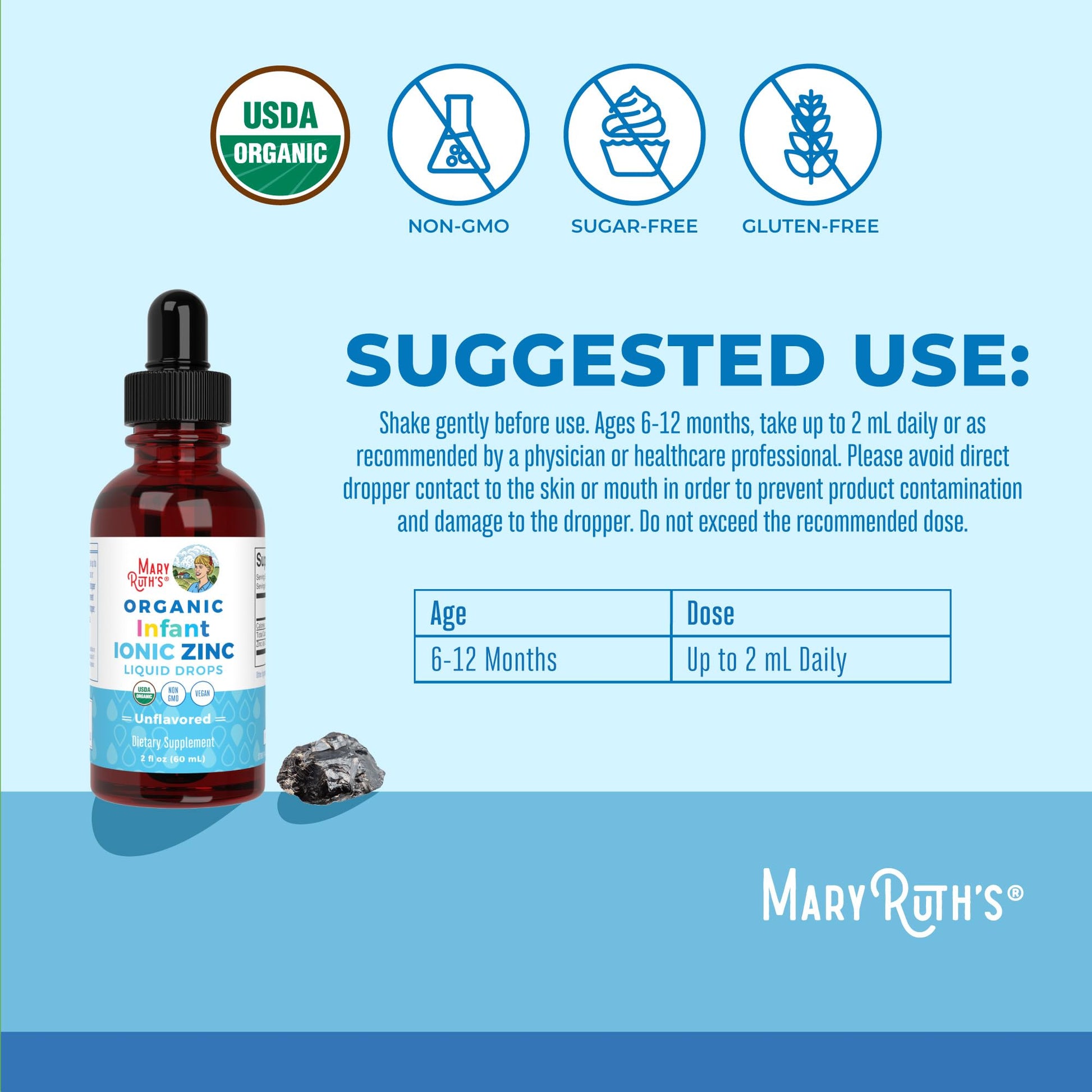 MaryRuth Organics Organic Infant Ionic Zinc Liquid Drops | Zinc Sulfate for Immune Support | Organic Glycerin | Antioxidant | Vegan | Formulated for Babies Ages 6-12 Months | 1 Month Supply | 2 Fl Oz MARYRUTH'S buy supplements canada