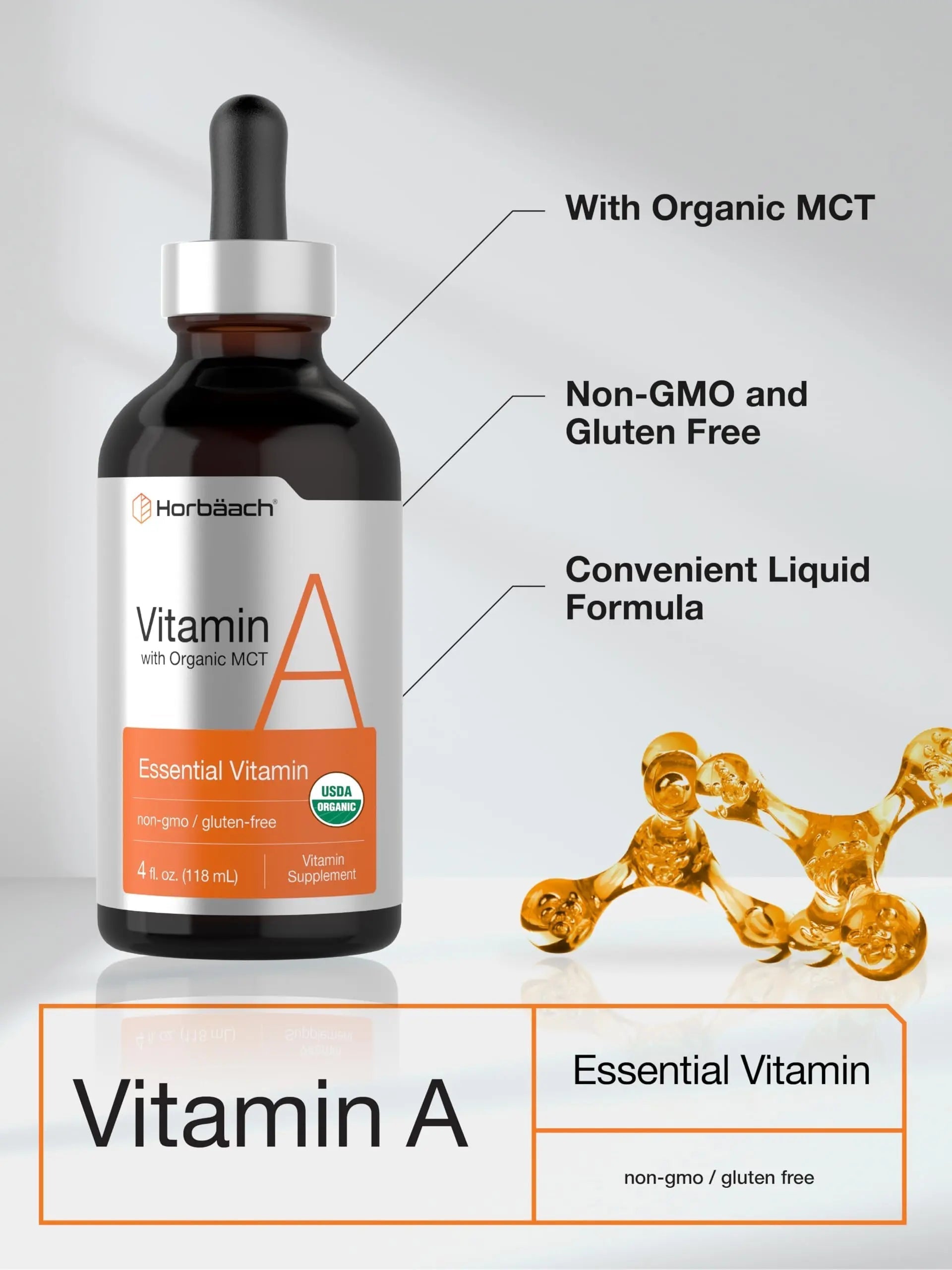 Horbäach Vitamin A Liquid | 4 fl oz | Supplement with Organic Fractionated Coconut Oil | Non-GMO, Gluten Free Horbäach buy supplements canada
