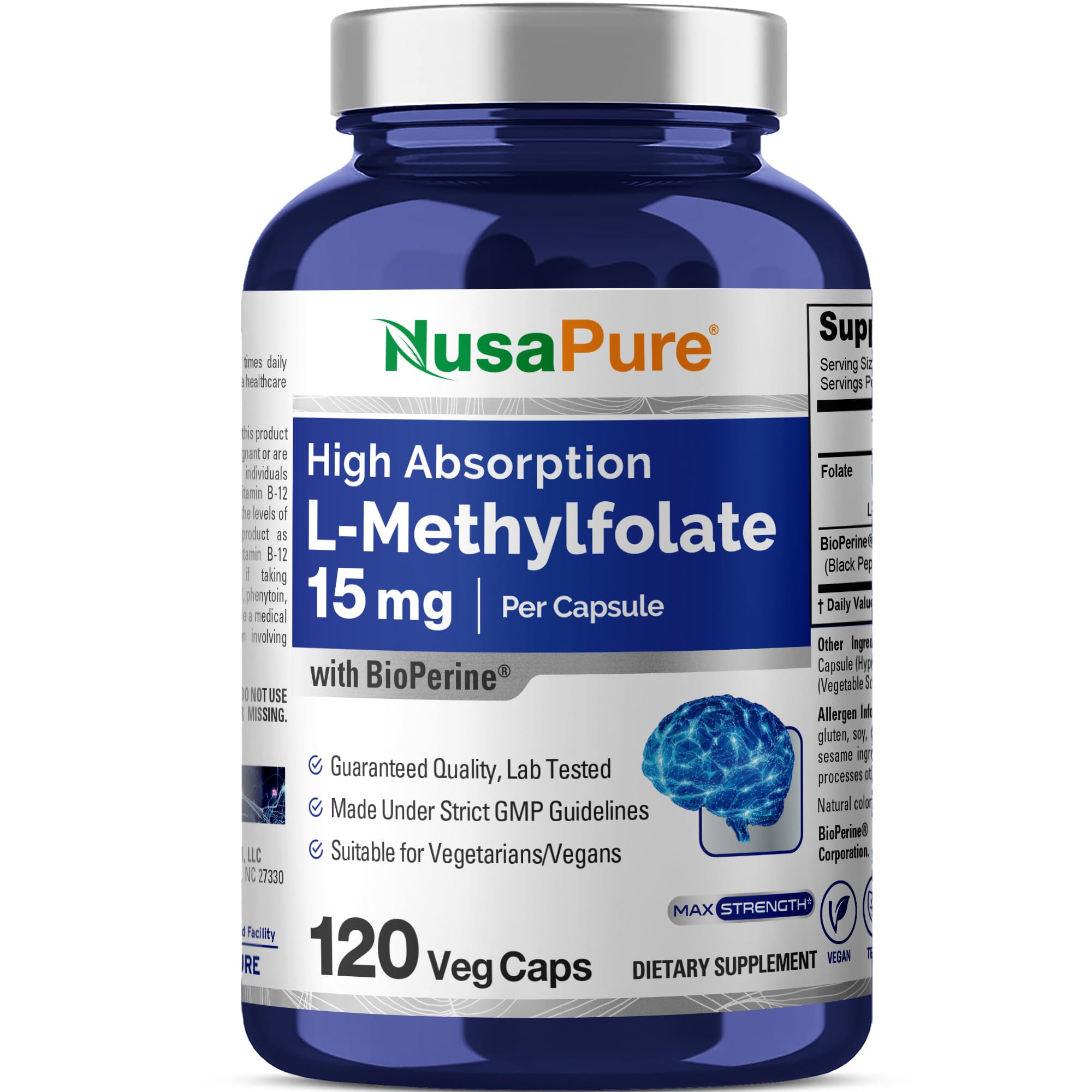 NusaPure L Methylfolate 15mg, 120 Veggie Capsules, Bioperine & Vegan NusaPure buy supplements canada