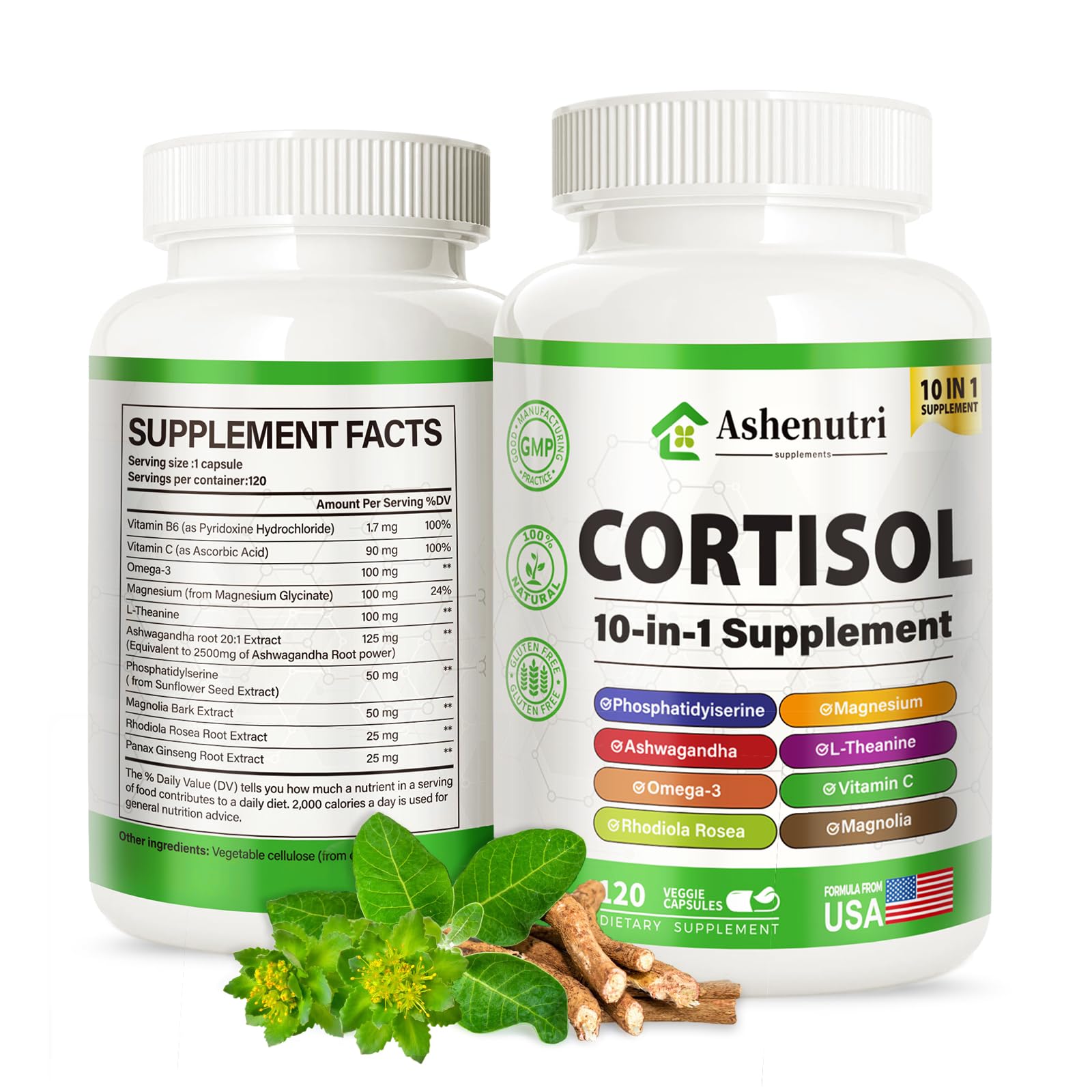 Ashenutri 10-in-1 Cortisol Supplement with Magnesium,Ashwagandha,Rhodiola Rosea,L Theanine,Hormone Balance for Women 120 Vegan Capsules Ashenutri buy supplements canada