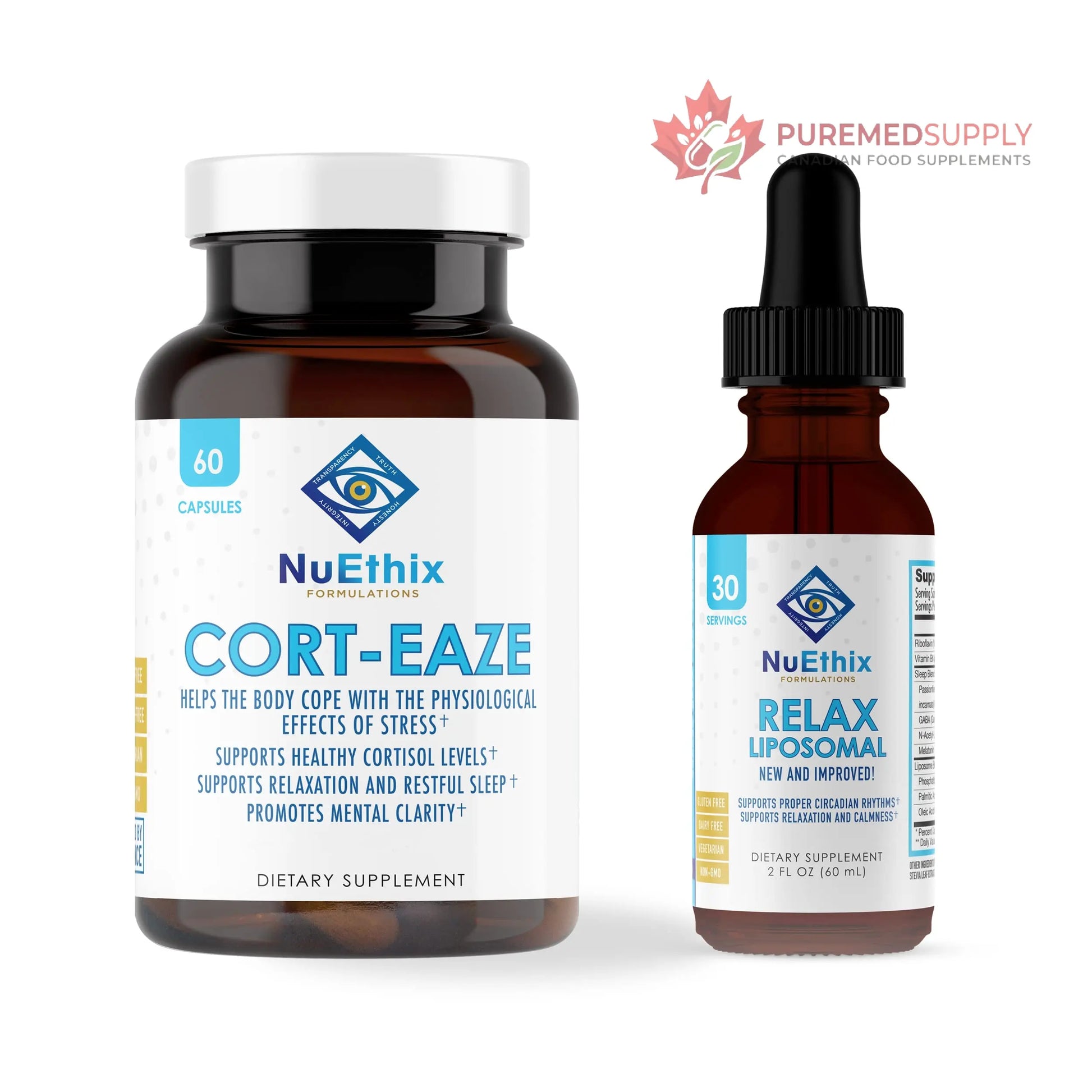 NuEthix Formulations Relaxation Supplement Bundle: Cort-Eaze Cortisol-Control Supplement, 60 Capsules, 30 Servings and Relax Liposomal, 2 Fluid Ounces, 30 Servings NuEthix Formulations buy supplements canada