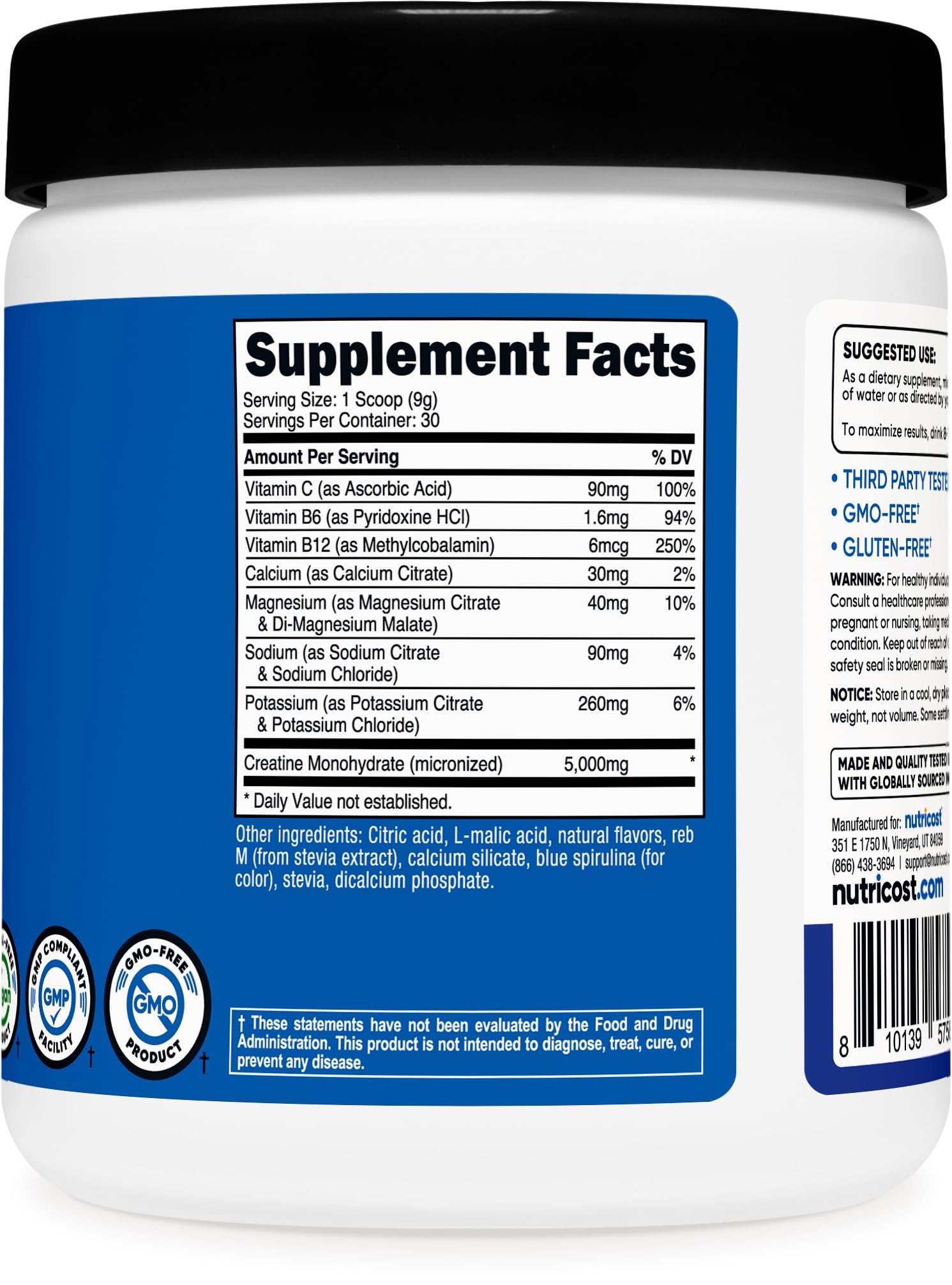 Nutricost Creatine Monohydrate + Hydration Blue Raspberry Flavored (30 Servings) - 7 Vitamins & Minerals, 5000mg of Creatine Per Serving Nutricost buy supplements canada