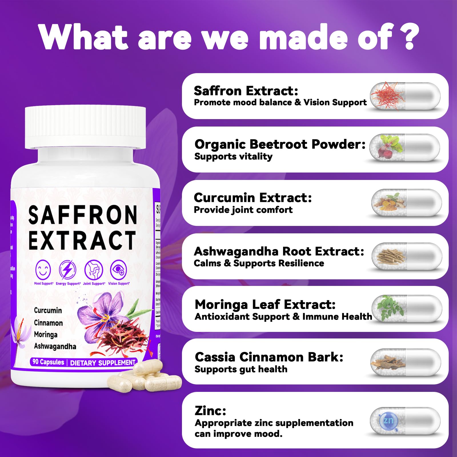 Happy Saffron Supplements, 100mg Saffron Extract, Saffron Blend with Turmeric & Ashwagandha, Supports Mood, Focus, and Energy Boost, 90 Capsules Mosslly buy supplements canada