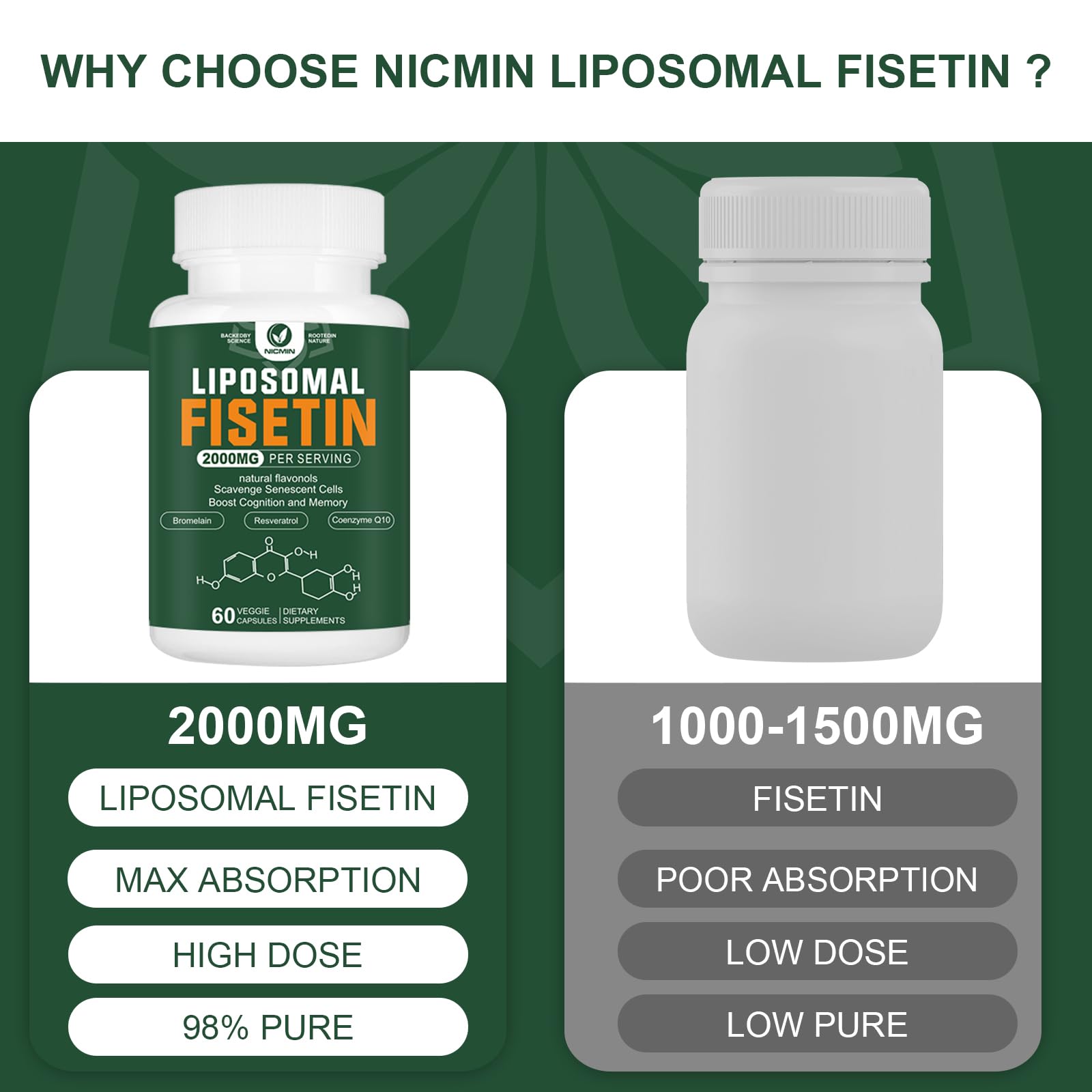 Liposomal Fisetin Supplement, 2000MG, 98% Pure Fisetin Polyphenols Antioxidants, with Quercetin, TMG and Resveratrol, for Healthy Aging, Cognitive Support, 120 Capsules NICMIN buy supplements canada