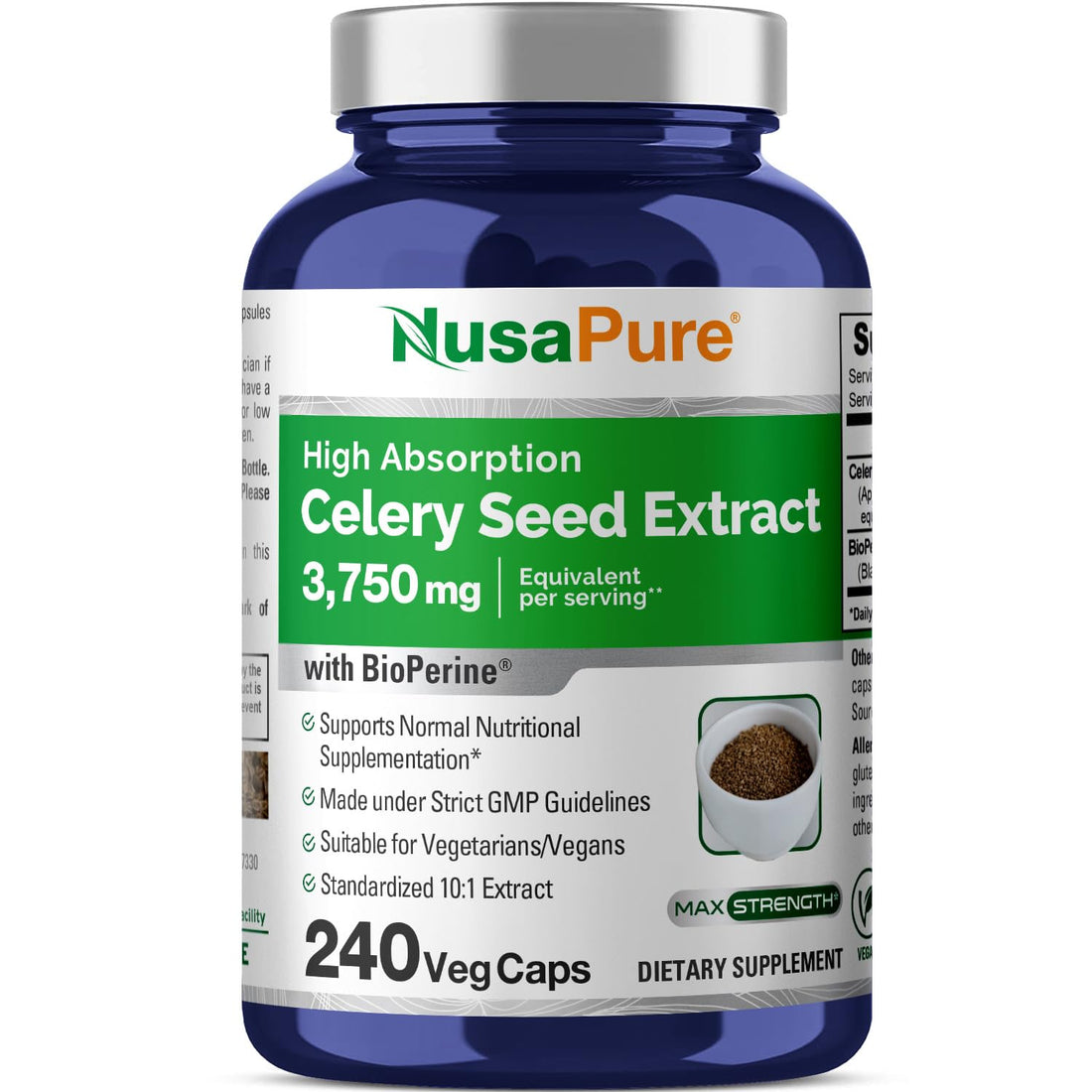 NusaPure Celery Seed Capsules 10:1 Extract, 375 mg Equivalent to 3750mg, 240 Veggie Caps, Non-GMO, Vegan NusaPure buy supplements canada