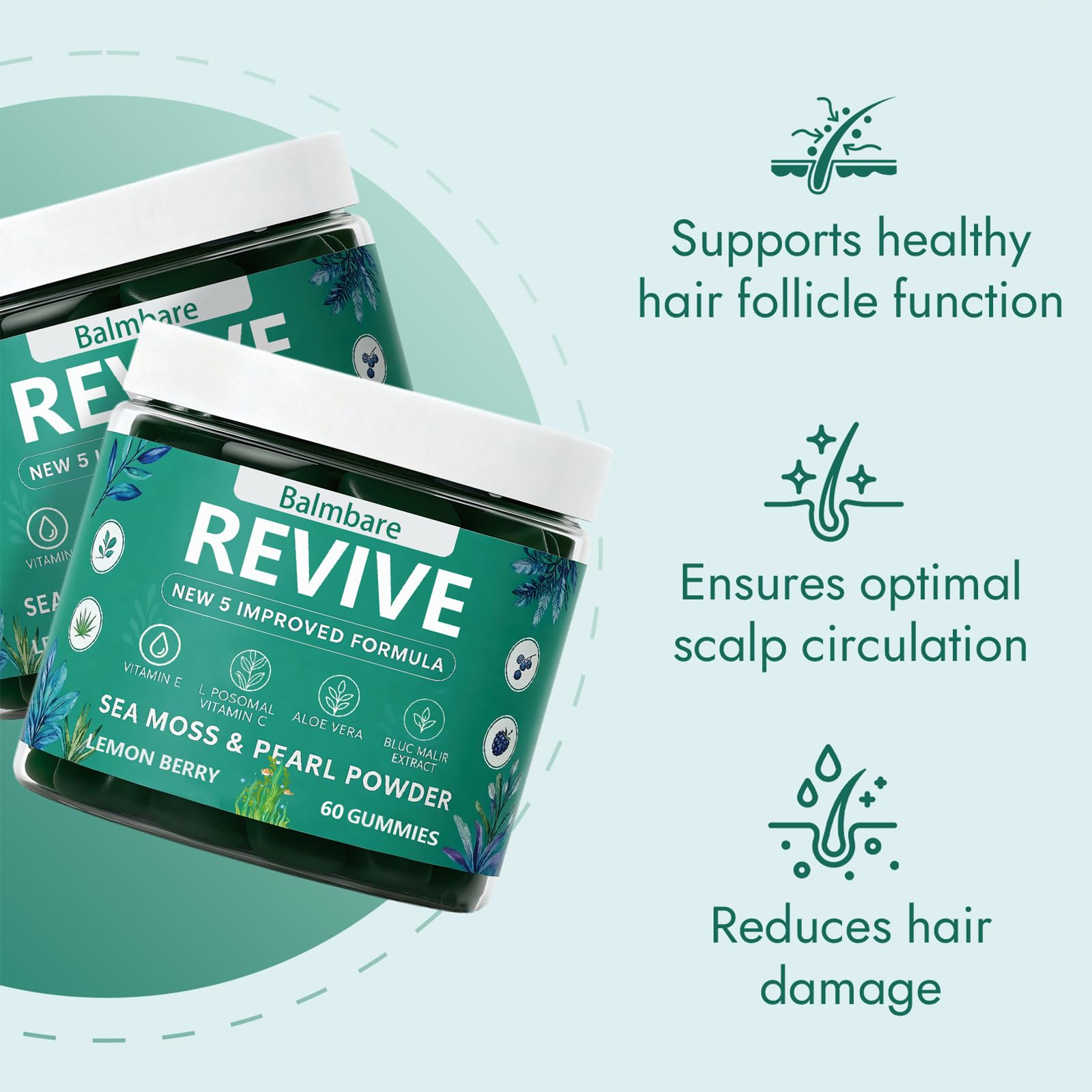 Balmbare Revive Gummies for Hair Loss, with Organic Irish Sea Moss Pearl Powder, Vitamins C & E, Aloe Vera - Supports Healthy Hair, Skin & Nails Growth (1pcs) ReviveNerve buy supplements canada