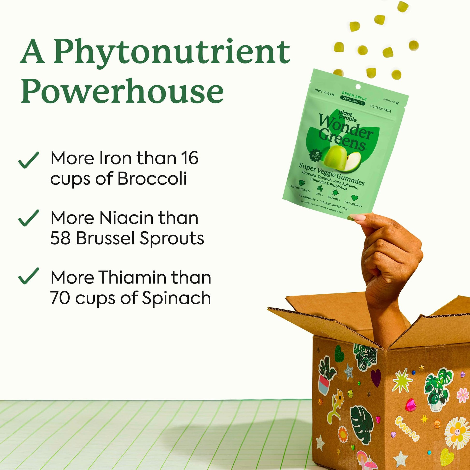 Plant People WonderGreens Veggie Gummies Super Greens with Probiotics Multivitamin Support Gummy for Wellbeing, Energy, Immune and Gut Health, Green Apple Flavor (60 Count) Plant People buy supplements canada