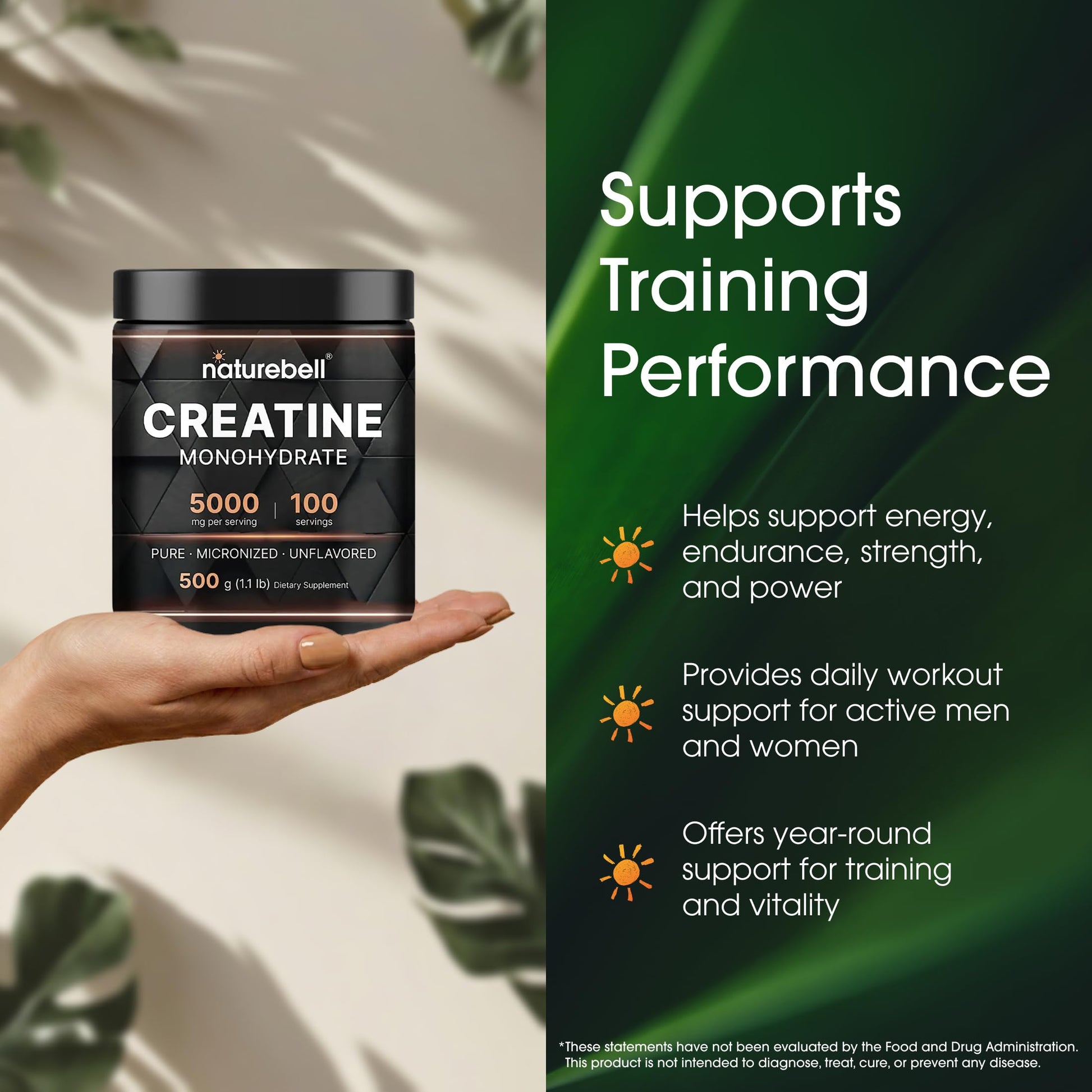 NatureBell Creatine Monohydrate Powder - 500g - Micronized Powder - Delivers 5,000mg Creatine Per Serving - Pre-Workout or Post-Workout Support* NatureBell buy supplements canada