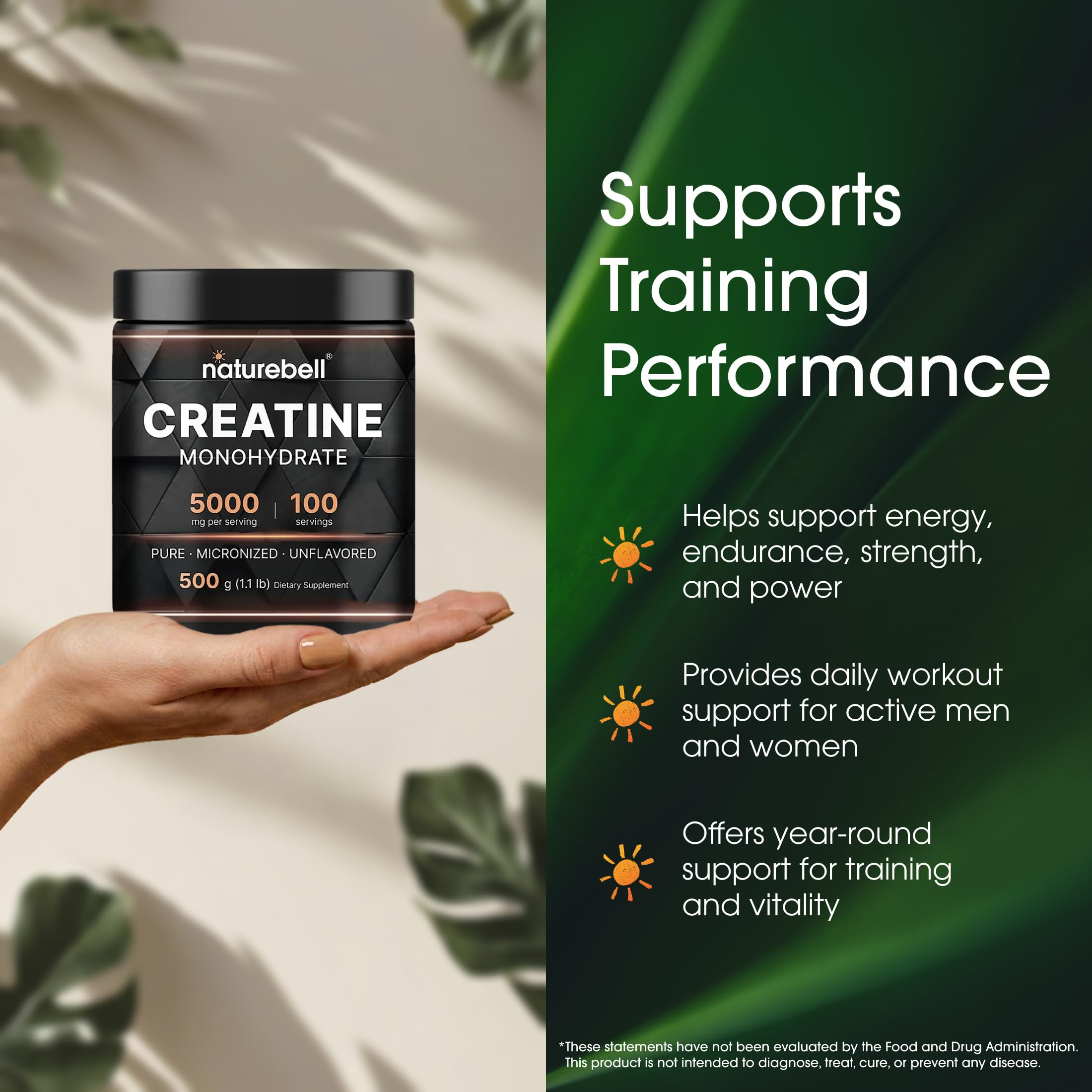 NatureBell Creatine Monohydrate Powder - 500g - Micronized Powder - Delivers 5,000mg Creatine Per Serving - Pre-Workout or Post-Workout Support* NatureBell buy supplements canada
