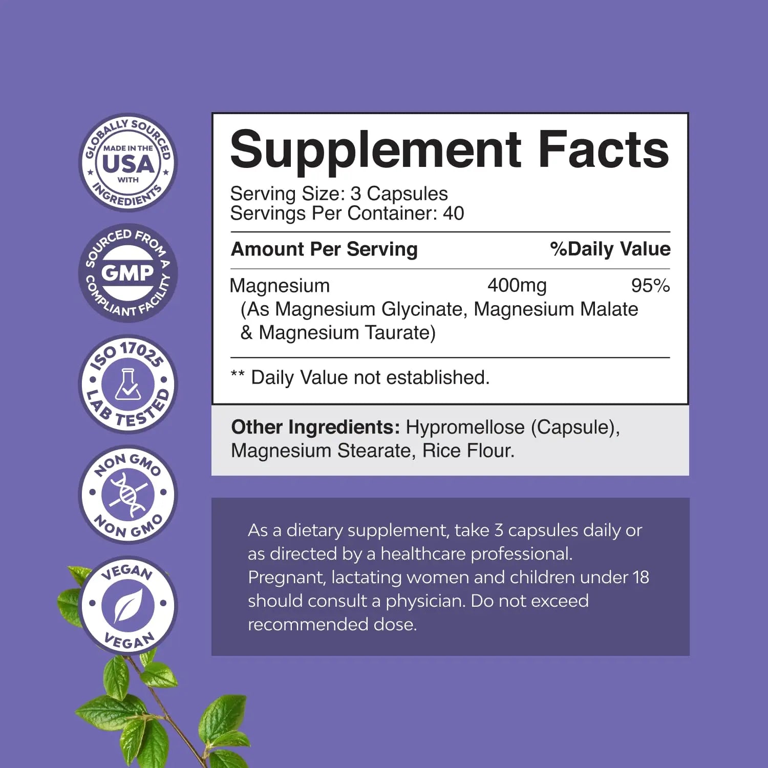 Triple Magnesium Complex Supplement - High Absorption Magnesium Glycinate, Malate & Taurate Blend for Muscles, Energy Support & Heart Health - Triple Mg Complex 400 mg Capsules - 120 Count Natures Craft buy supplements canada