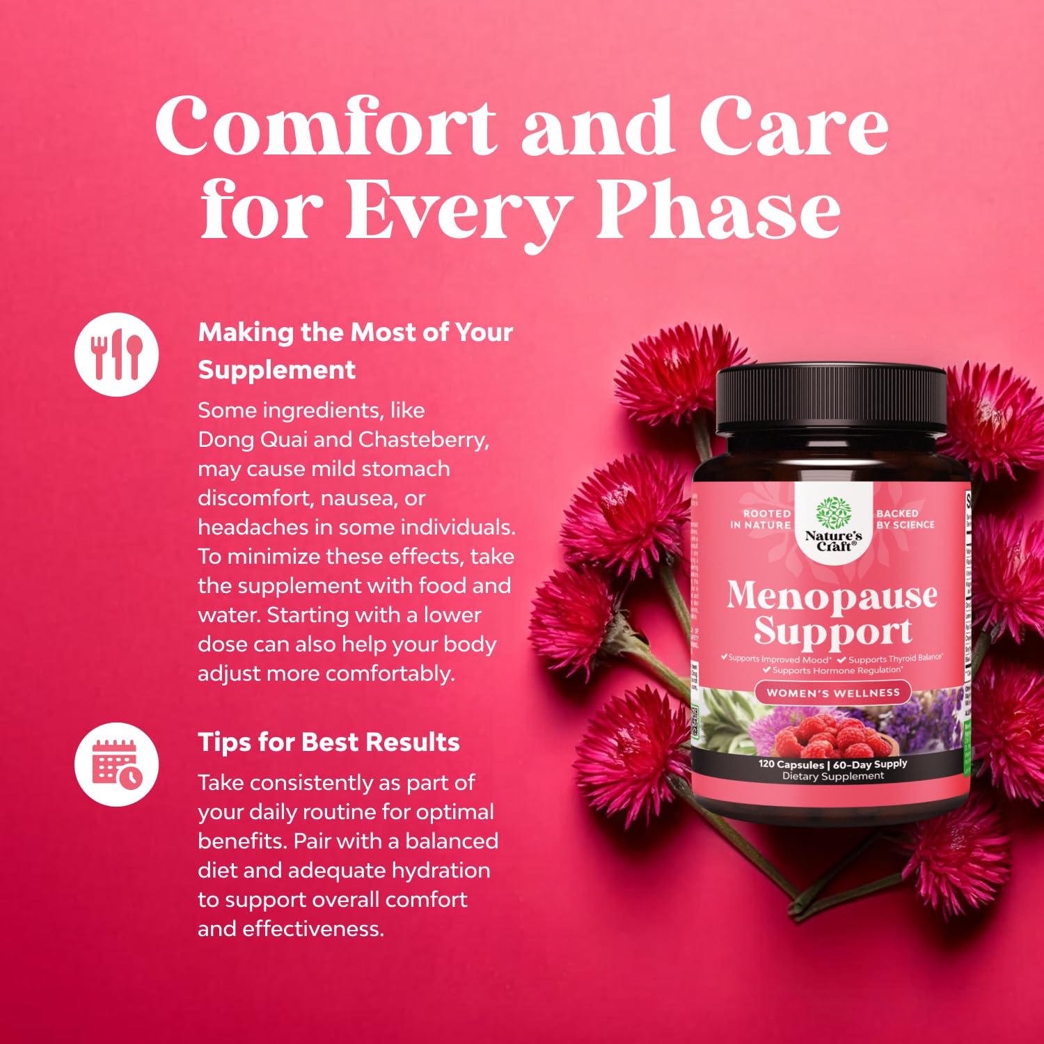 Complete Herbal Menopause Supplement for Women - Female Hormone Balance Capsules for Night Sweats Hot Flashes & Mood Swings with Dong Quai, Chaste Berry & Black Cohosh Root - 120 Count Pack Natures Craft buy supplements canada