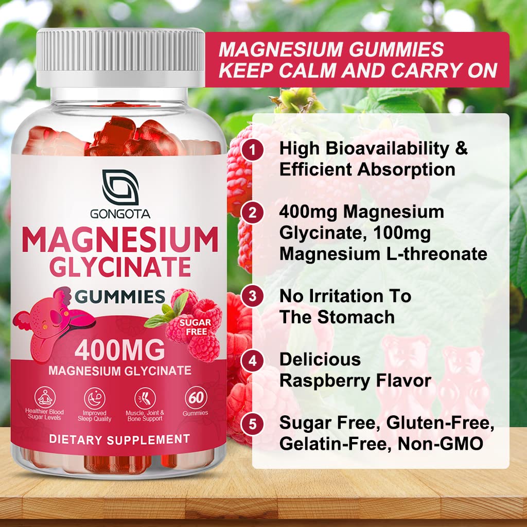 Magnesium Glycinate Gummies 400 mg with 100 mg Composite magnesium - Chelated Magnesium Potassium Supplement with Vitamin D, B6 Supports Calm, Sleep, Memory & Muscle Cramps,Sugar Free - 120 Gummies GONGOTA buy supplements canada