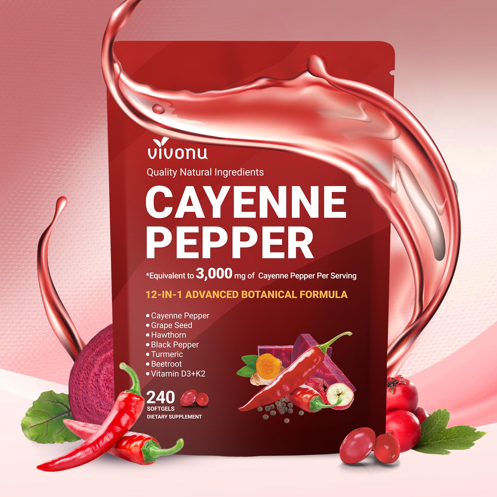 VivoNu Cayenne Pepper Softgels Supplement, Supports Leg Vein, Heart and Blood Vessel Health, with Vitamin E D3+K2 and Extracts of Grape Seed, Hawthorn VivoNu buy supplements canada