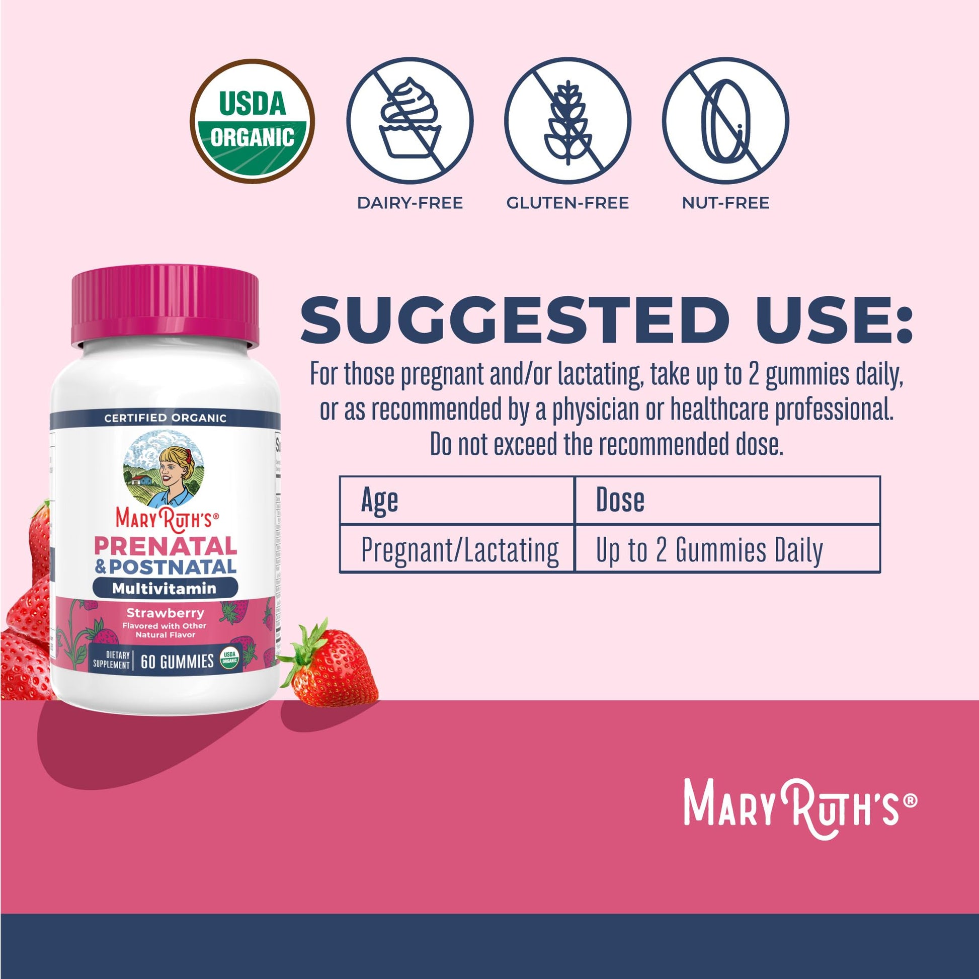 MaryRuth Organics Prenatal Vitamins for Women | USDA Organic Prenatal Gummies | Postnatal Vitamins for Women Breastfeeding | Methylfolate 800 mcg DFE | Iodine | Vegan | Non GMO | 30 Servings MARYRUTH'S buy supplements canada