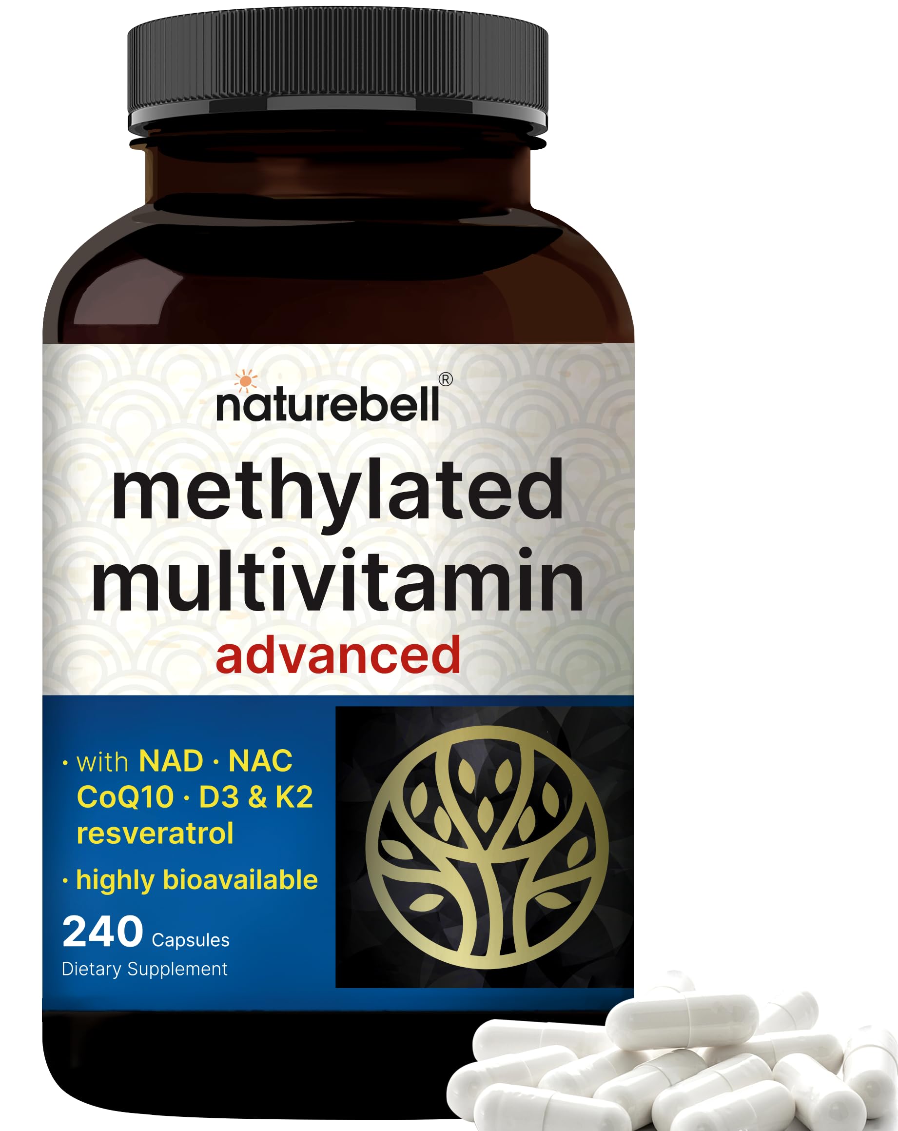 Methylated Multivitamin, 240 Capsules | Highly Bioavailable – 27 Advanced Nutrients – Vitamins A, C, D3, K2 + B Complex with Methylfolate, Methylcobalamin NatureBell buy supplements canada