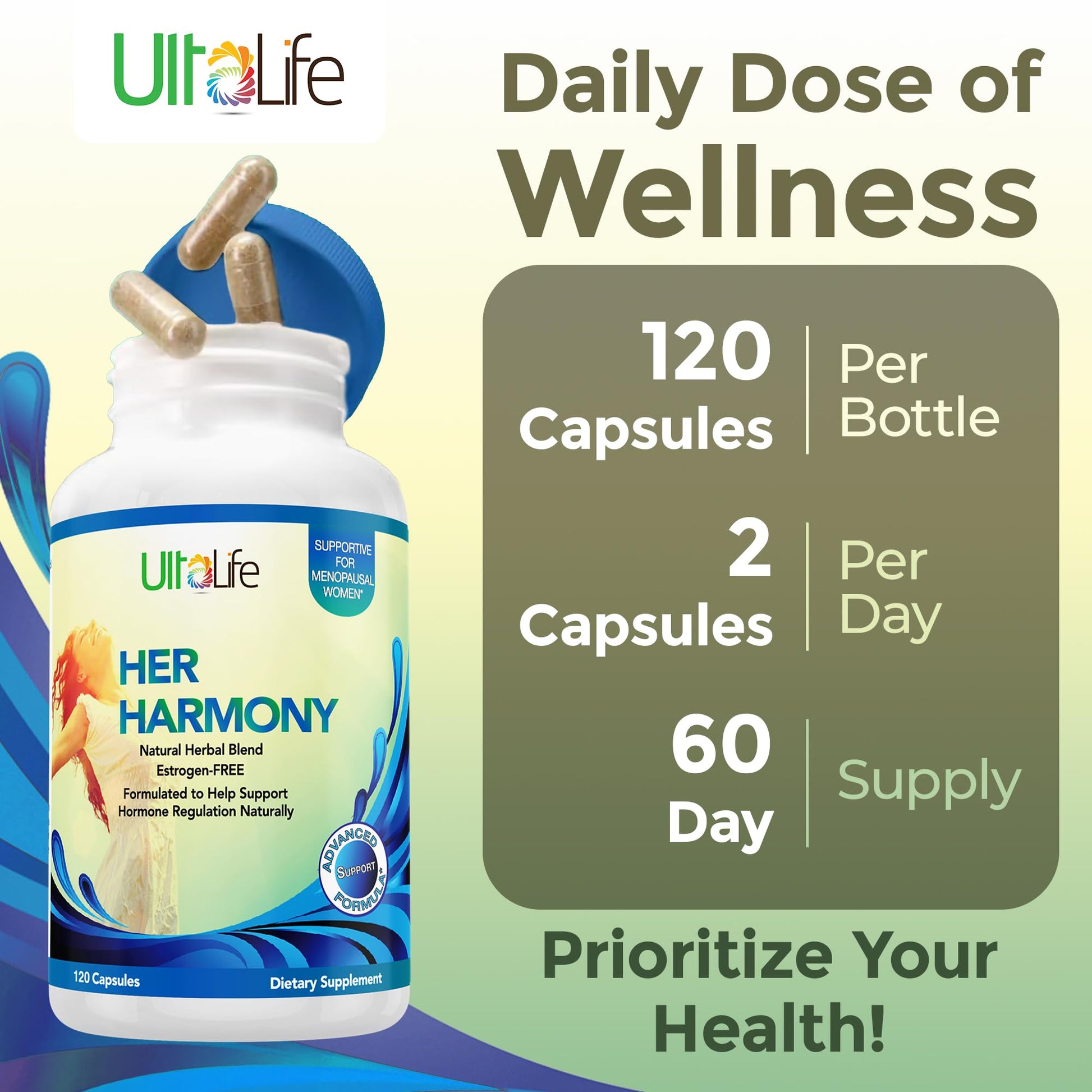 UltaLife Her Harmony Menopause Supplements for Women - Hot Flashes Menopause Relief & Hormone Balance for Women - Contains Black Cohosh, Dong Quai, Red Clover & More - Estrogen Free - 120 Capsules ULTALIFE buy supplements canada