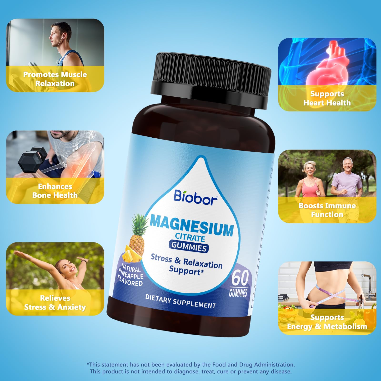 Biobor Potassium Magnesium Gummies, Magnesium Citrate & Potassium Citrate Supplements with Vitamin D3, B6 for Electrolyte Balance, Muscle, Leg Cramps, GMO Free Gluten Free (Pineapple,60 Count) Biobor buy supplements canada