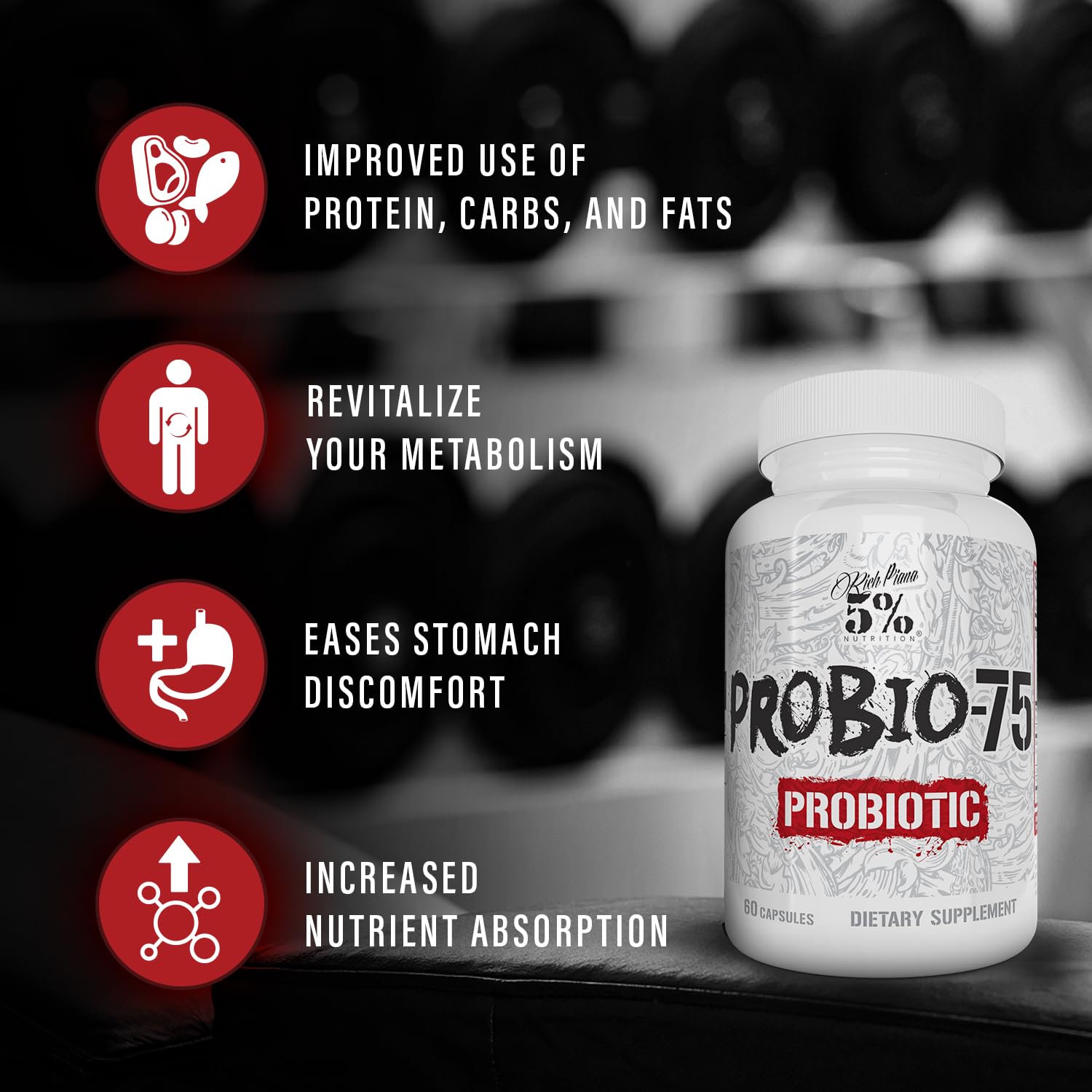 5% Nutrition Rich Piana Probio-75 Billion CFUs | Vegan, 14 Unique Strains 5% Nutrition buy supplements canada