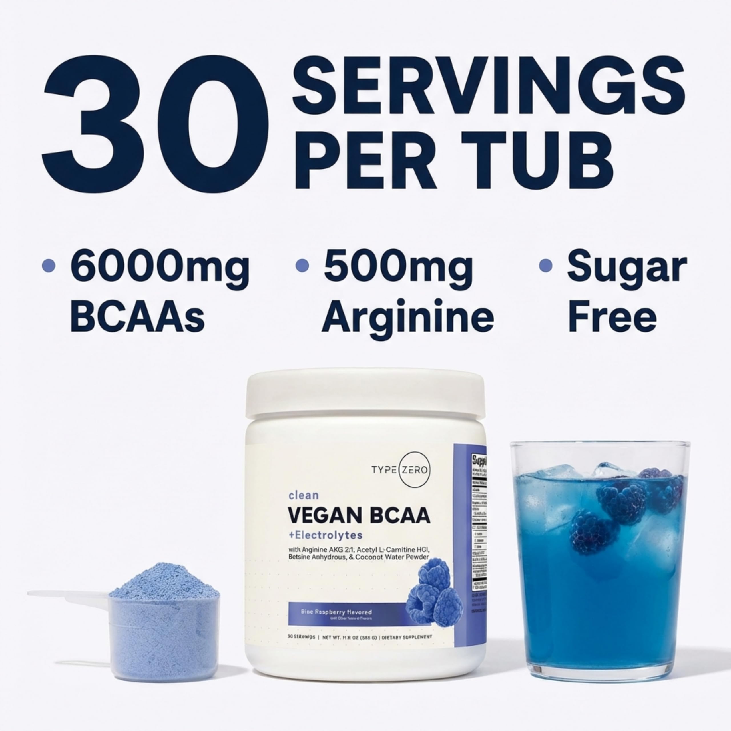 Type Zero Ultra Clean Vegan BCAA Powder + Electrolytes (Blue Raspberry | 6G) 2:1:1 Sugar-Free/No Sucralose BCAAs Amino Acids Supplement - BCAA Vegan Amino Acids After Workout Drink, 30 Servings Type Zero buy supplements canada