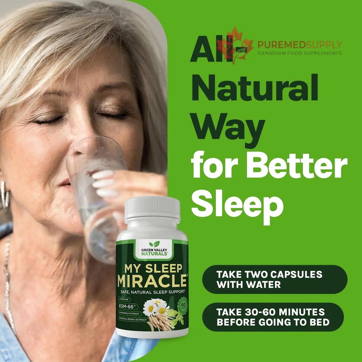 GREEN VALLEY NATURALS My Sleep Miracle Vegan Sleep Support Supplement | Melatonin-Free Formula | Ashwagandha, Chamomile & L-Theanine | Promotes Calm, Relaxation & Restful Sleep | 60 Capsules GREEN VALLEY NATURALS buy supplements canada