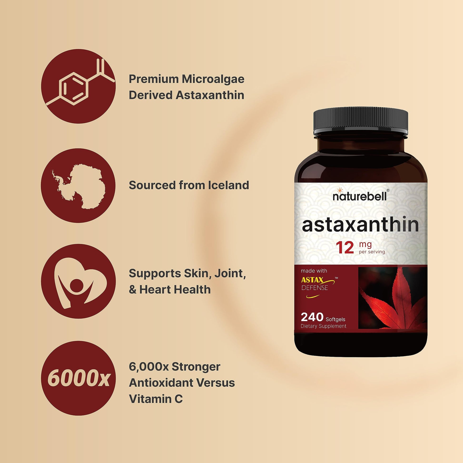 NatureBell Astaxanthin 12mg, 240 Softgels, Made with Astax, Max Strength NatureBell buy supplements canada