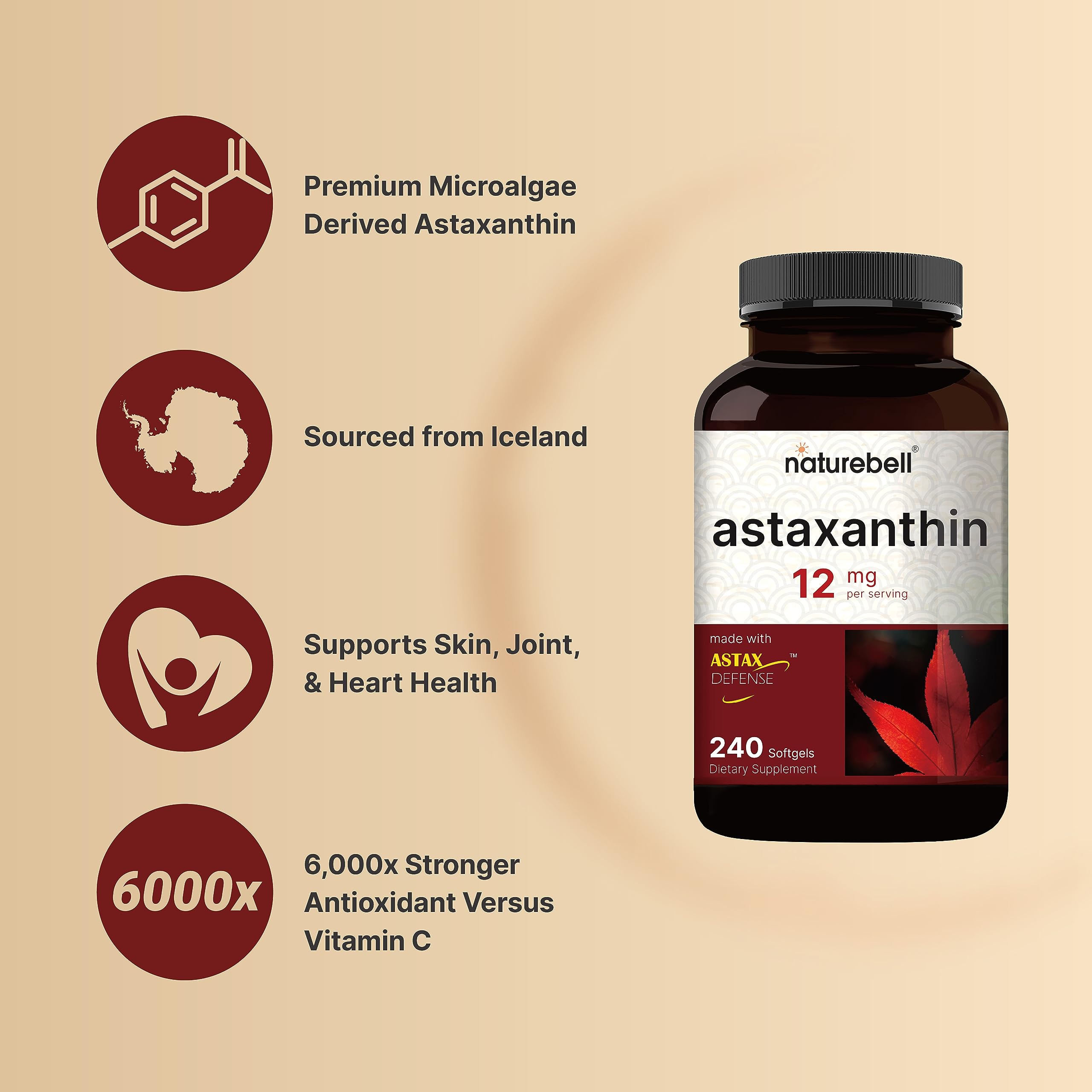 NatureBell Astaxanthin 12mg, 240 Softgels, Made with Astax, Max Strength NatureBell buy supplements canada