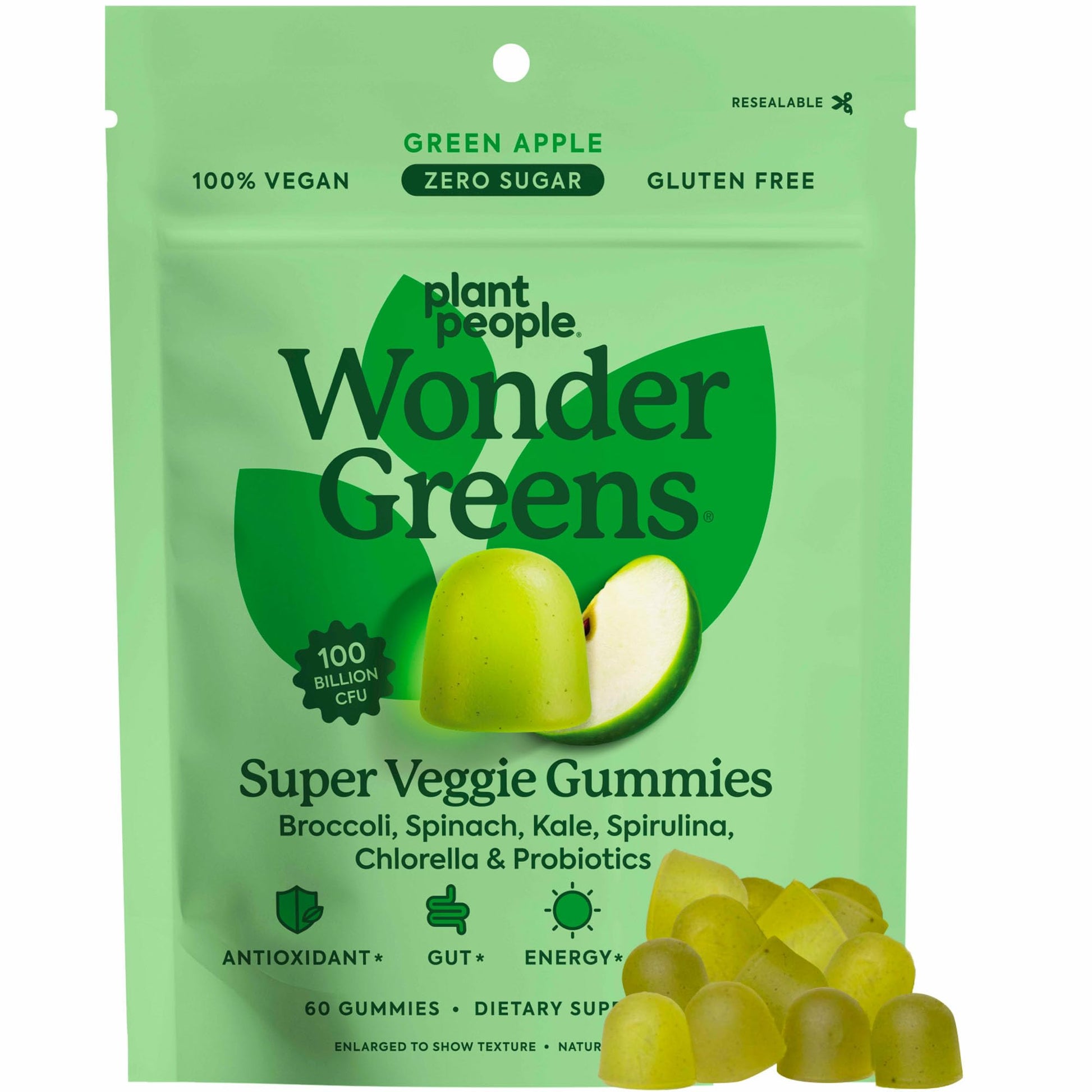 Plant People WonderGreens Veggie Gummies Super Greens with Probiotics Multivitamin Support Gummy for Wellbeing, Energy, Immune and Gut Health, Green Apple Flavor (60 Count) Plant People buy supplements canada