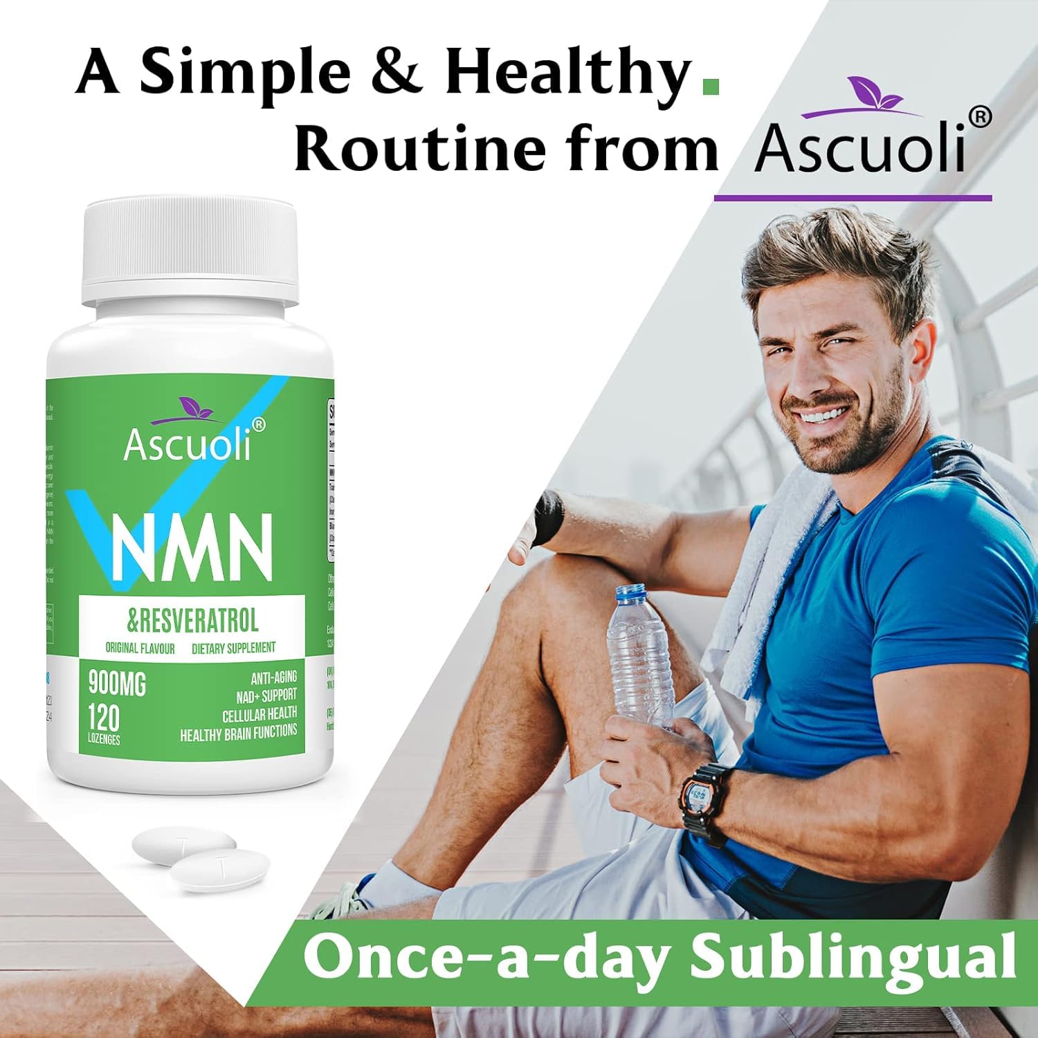 Sublingual NMN 500mg + Trans-Resveratrol 400mg, 3-in-1 Advanced Formula 99% Pure NMN Resveratrol Supplement for Boost* NAD, Cell, Immune, Energy & Muscle, Anti-Aging, 120 Lozenges, 120-Day Supply Ascuoli buy supplements canada