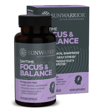 Ashwagandha, Rhodiola, Reishi & 5-HTP for Stress-Free Focus Active Focus & Balance Capsules Caffeine-Free Nootropic for Calm Energy & Mental Clarity, Mood & Immune Support 60 Vegan Capsules Sunwarrior buy supplements canada