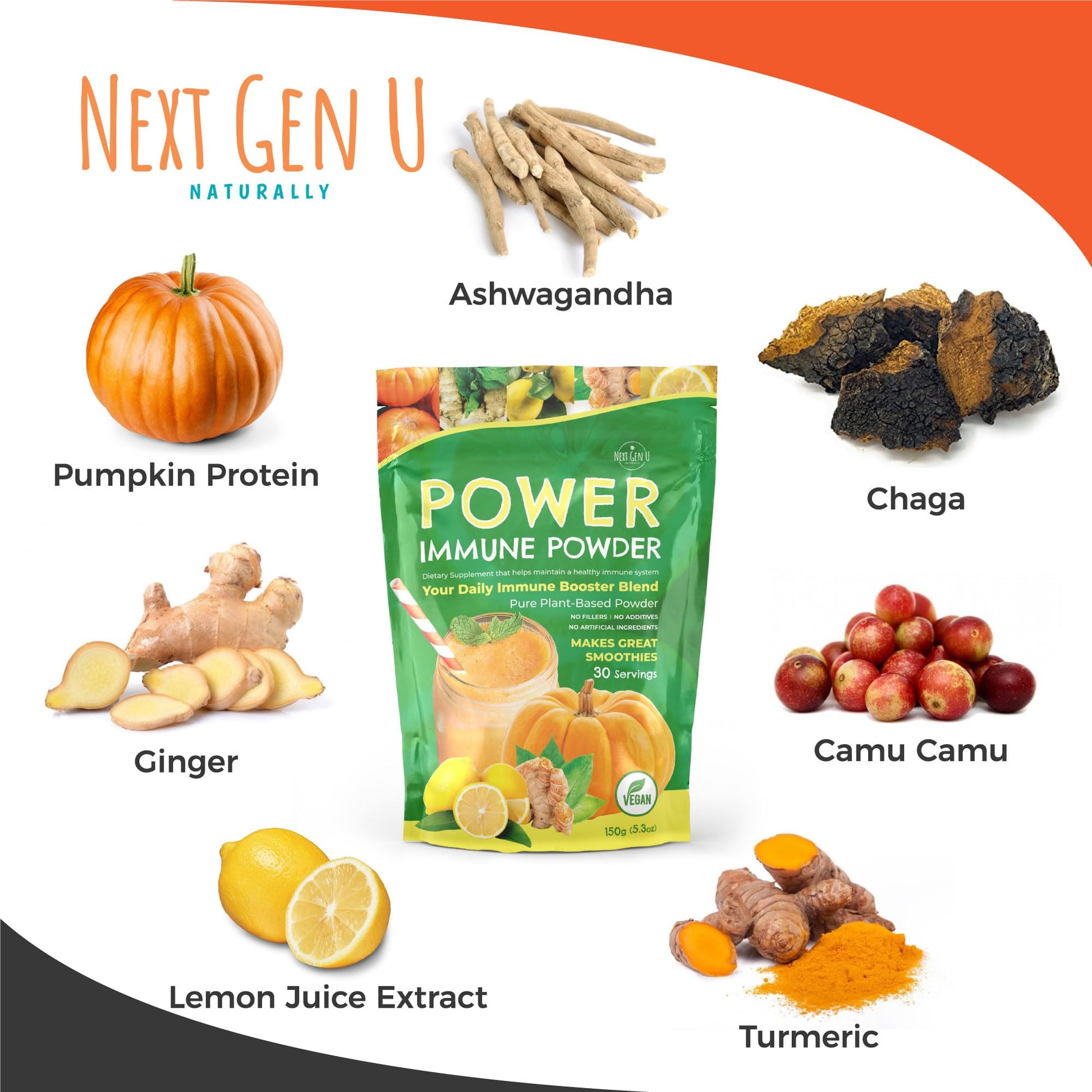 Immune Support - Supplement Powder 150g - Superfood Booster for Adults - Natural Immunity Defense - Daily Drink Mix for Women & Men - Plant Based, Vegan & Gluten Free Smoothie Boost by NextGenU NGU Next Gen U buy supplements canada