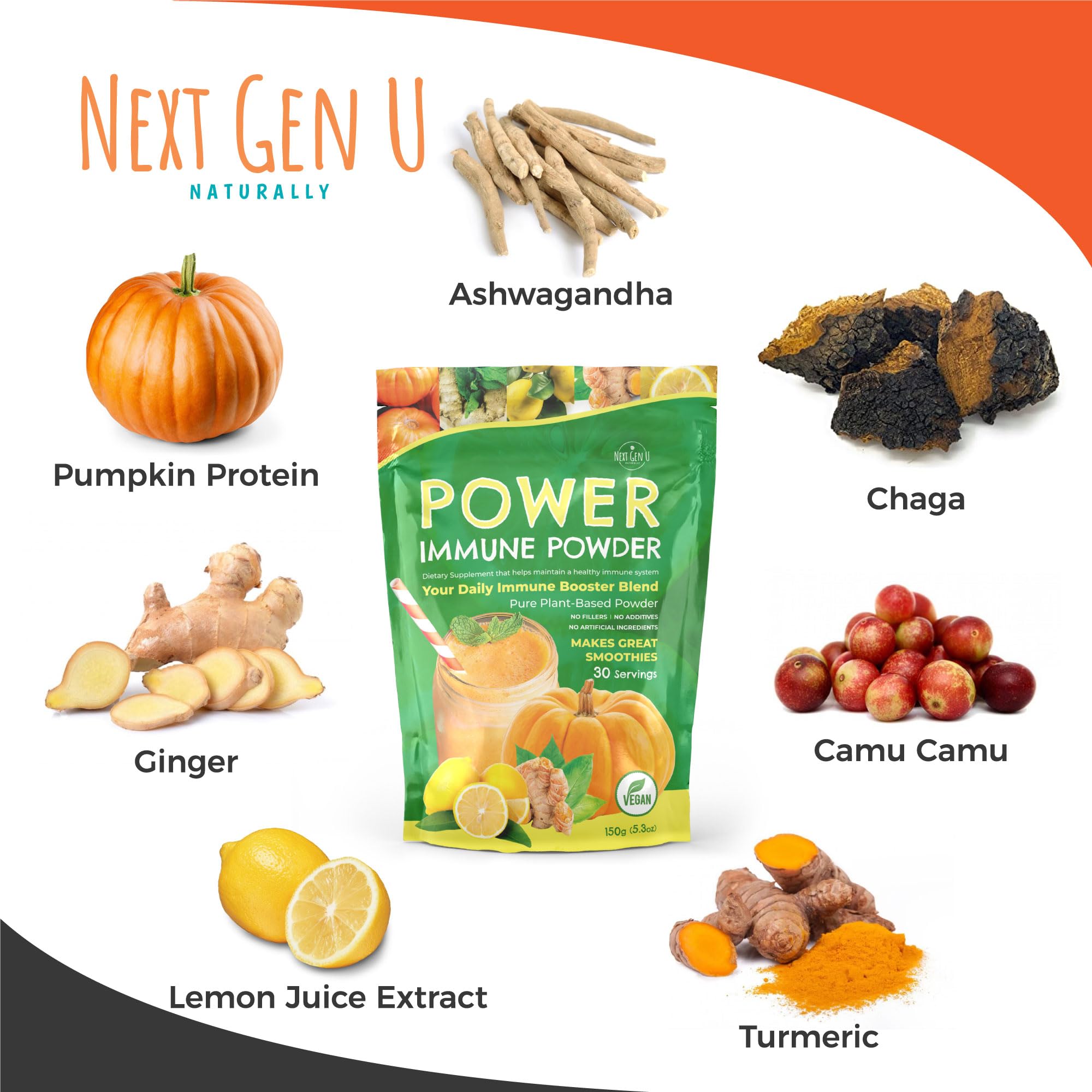Immune Support - Supplement Powder 150g - Superfood Booster for Adults - Natural Immunity Defense - Daily Drink Mix for Women & Men - Plant Based, Vegan & Gluten Free Smoothie Boost by NextGenU NGU Next Gen U buy supplements canada