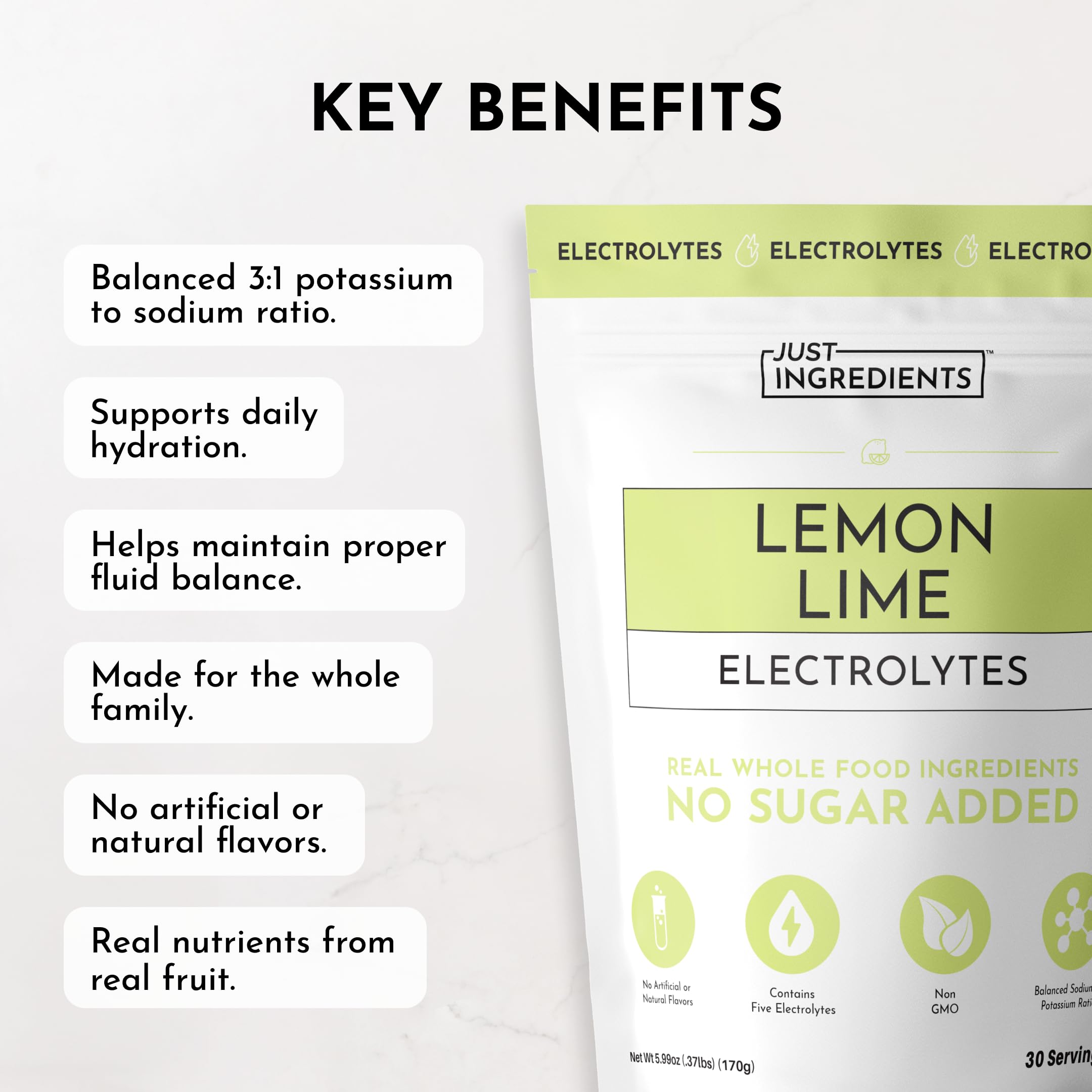 Lemon Lime Electrolytes – 30‑Serving Hydration Drink Mix with Coconut Water, Sea Salt, and Trace Minerals – Supports Energy, Recovery, and Electrolyte Balance* JUST INGREDIENTS buy supplements canada